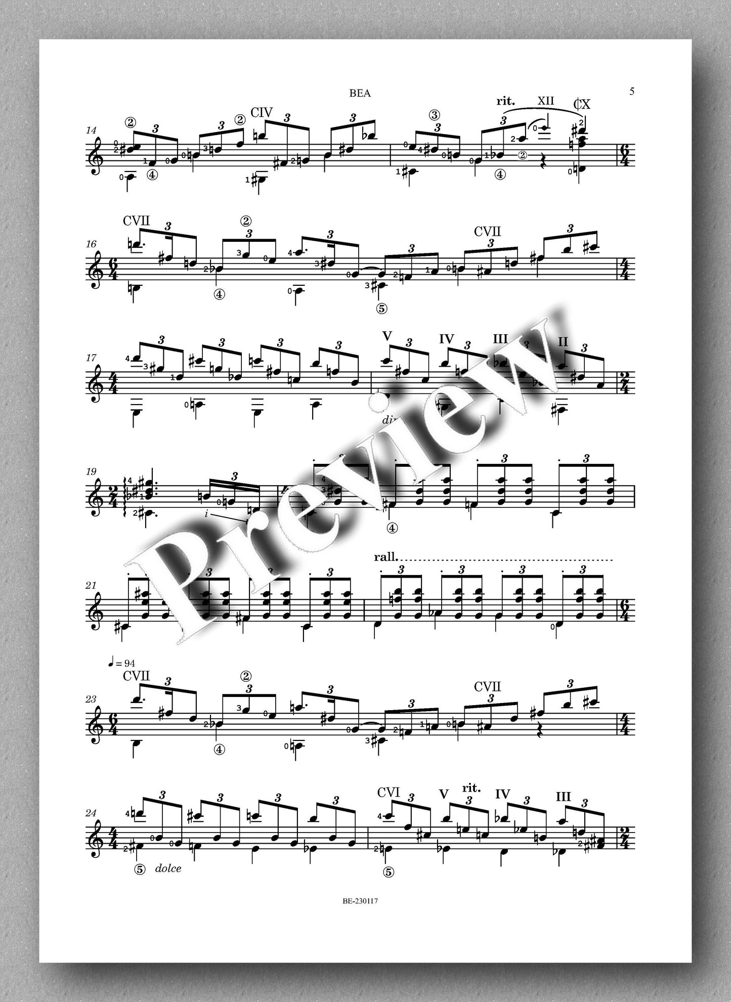 Ralf Bauer-Mörkens, Bea - preview of the music score 2