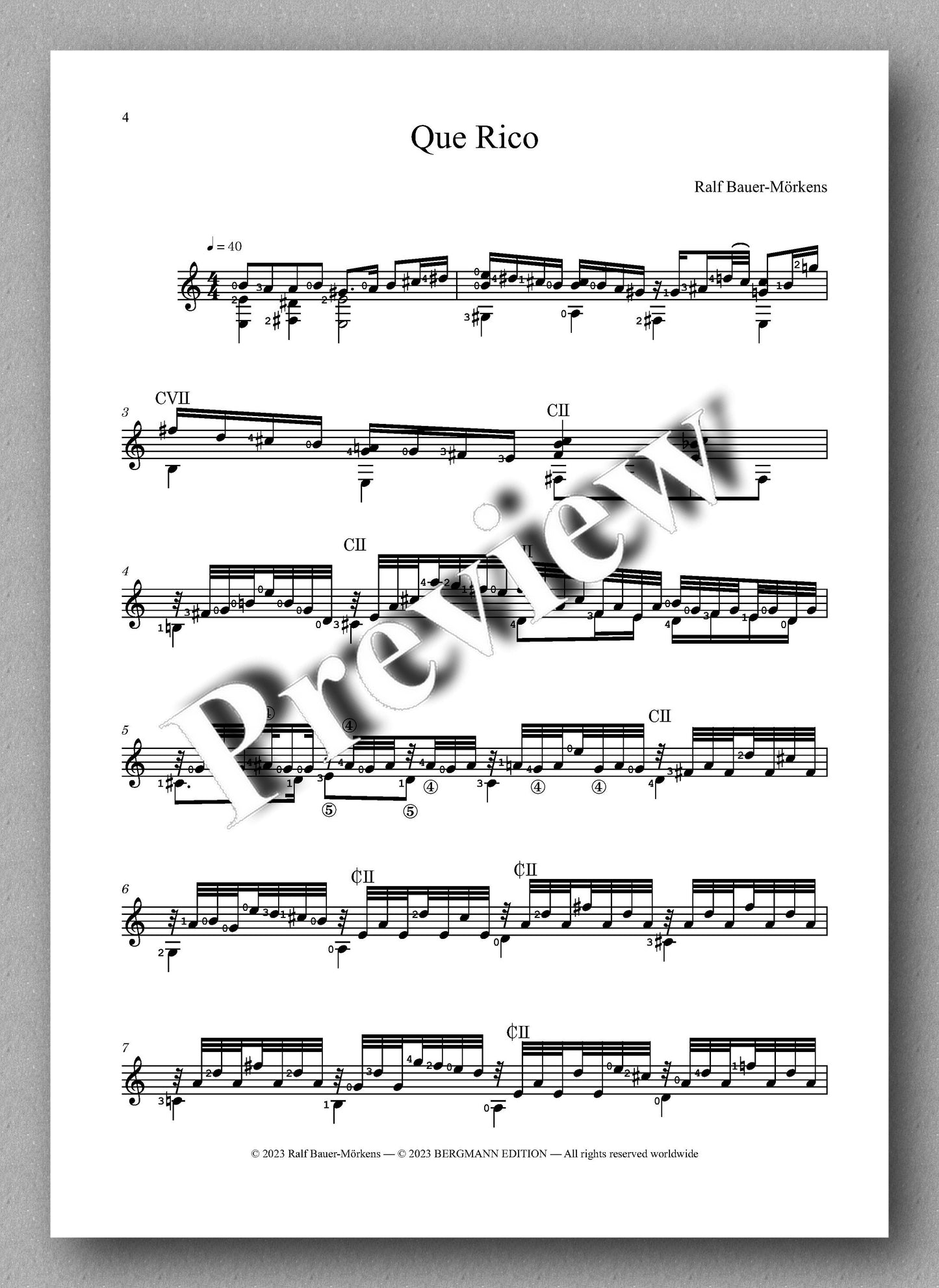 Ralf Bauer-Mörkens, Que Rico - preview of the music score