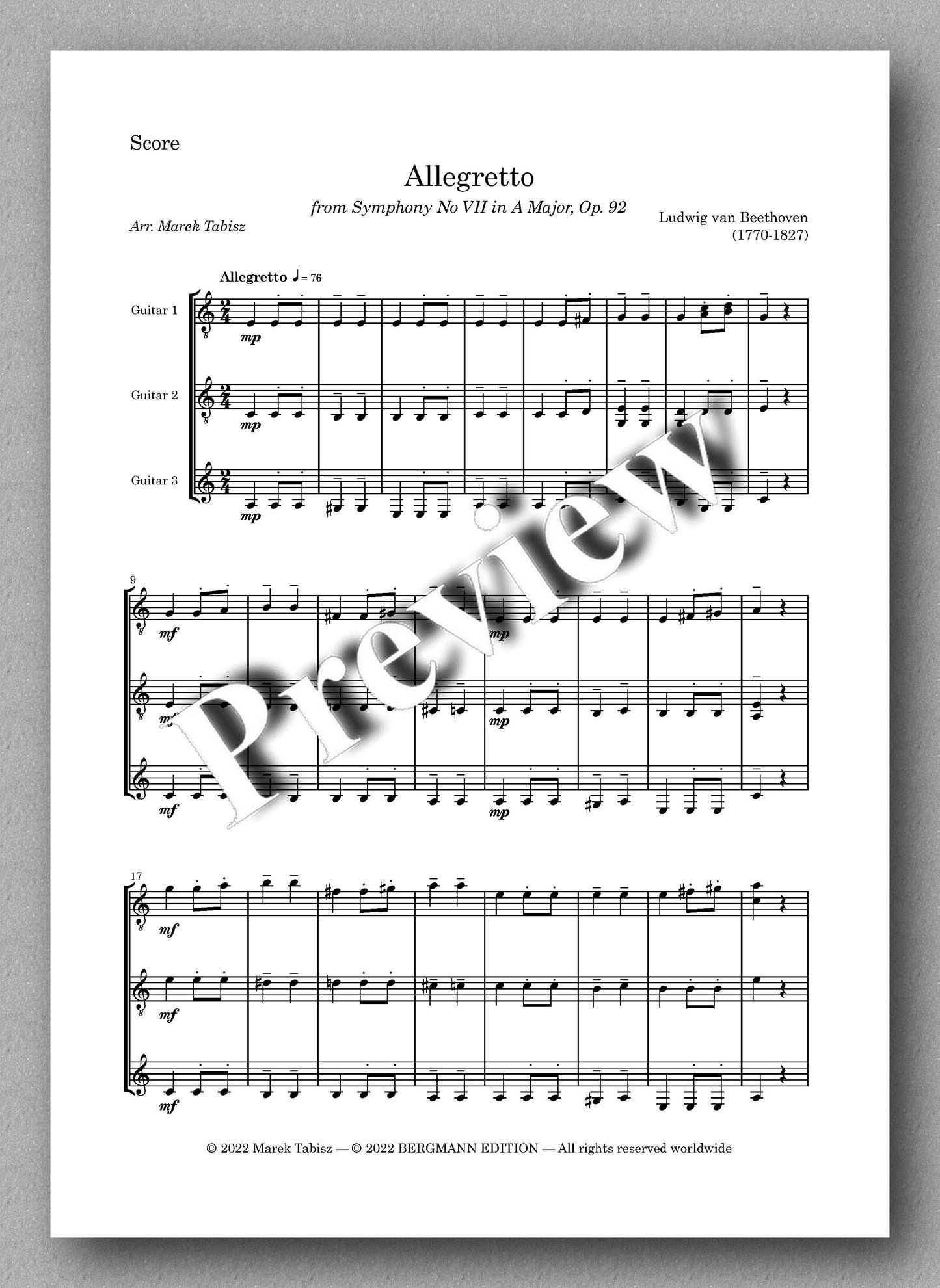 Beethoven-Tabisz, Allegretto from Symphony No. VII - music score 1