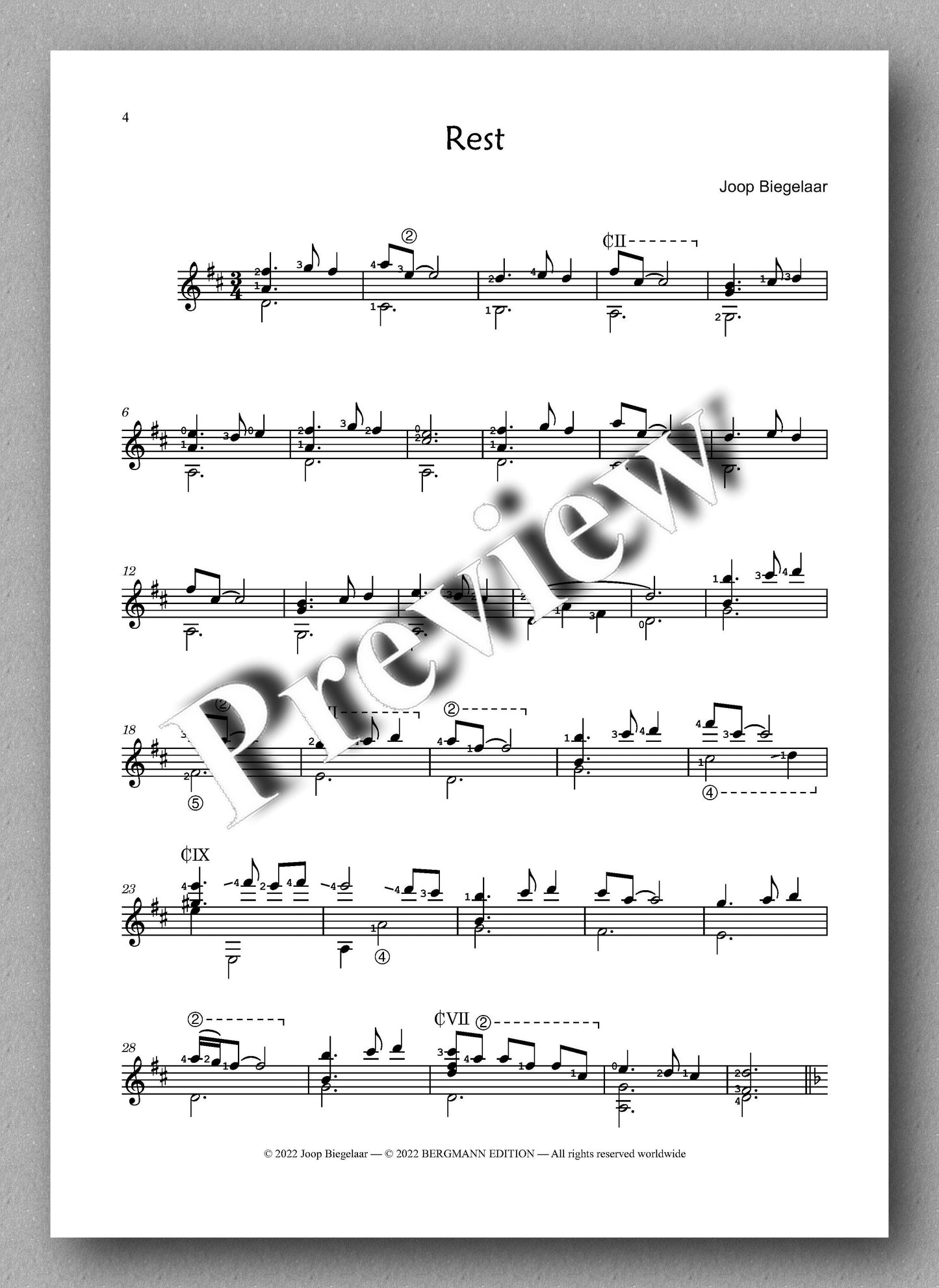 Joop Biegelaar, Rest - music score
