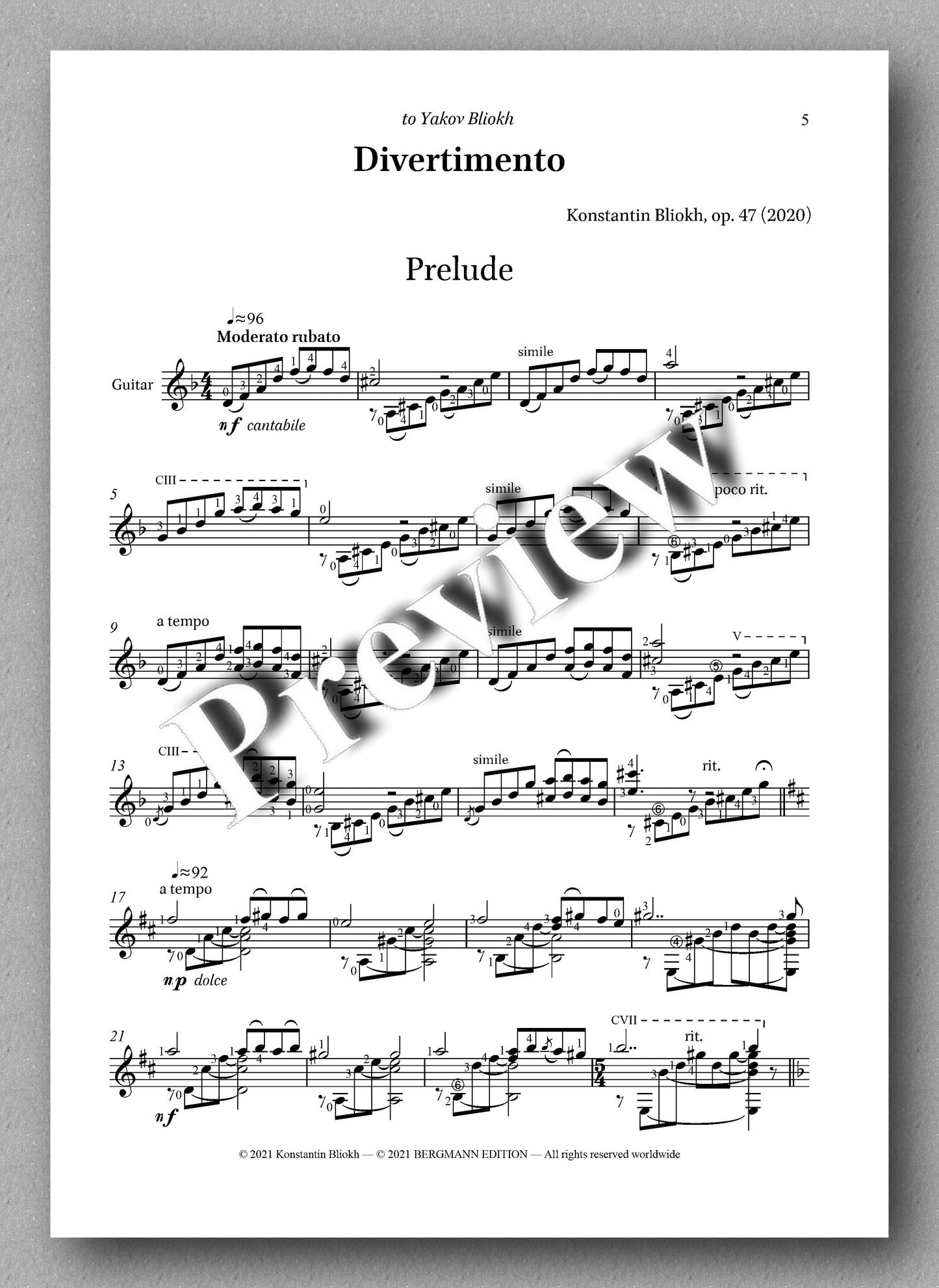 Bliokh, Divertimento - Music score 1