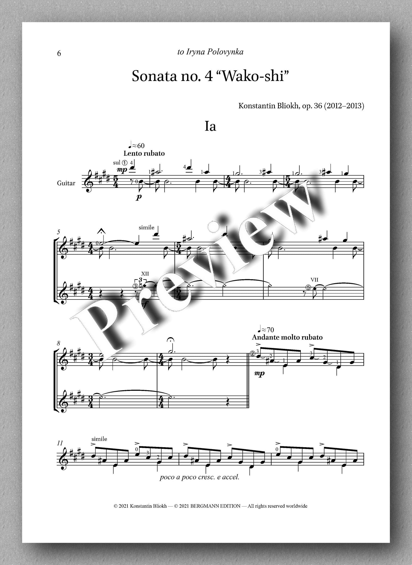 Bliokh, Sonata No. 4, Wako-Shi - music score 1