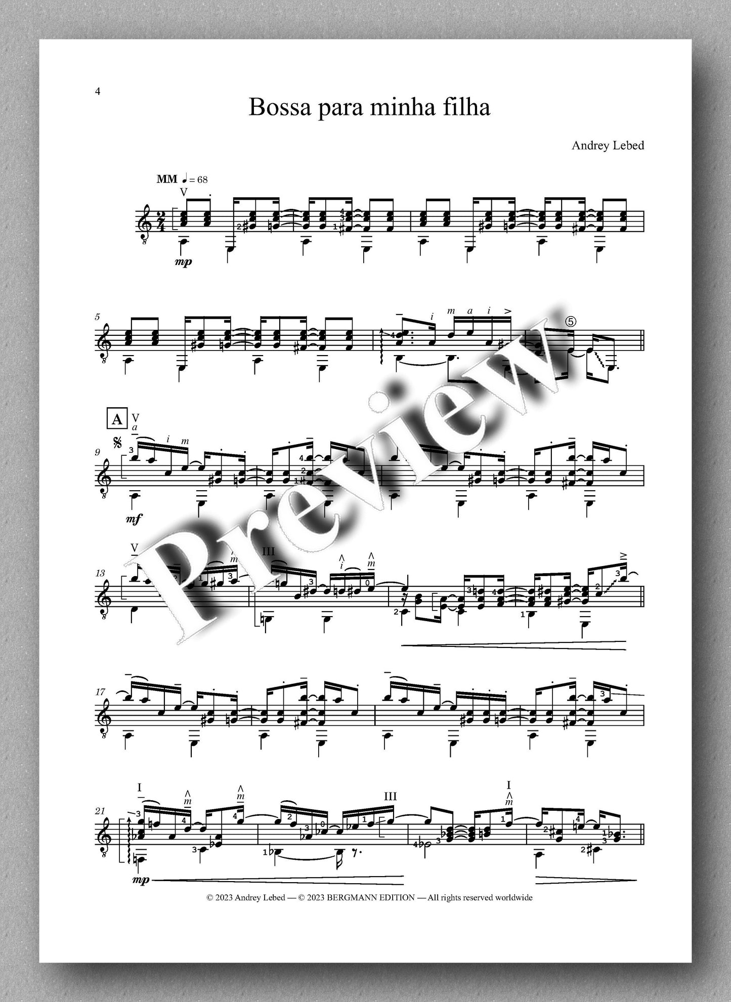 Andrey Lebed, Bossa para minha filha - preview of the music score 1