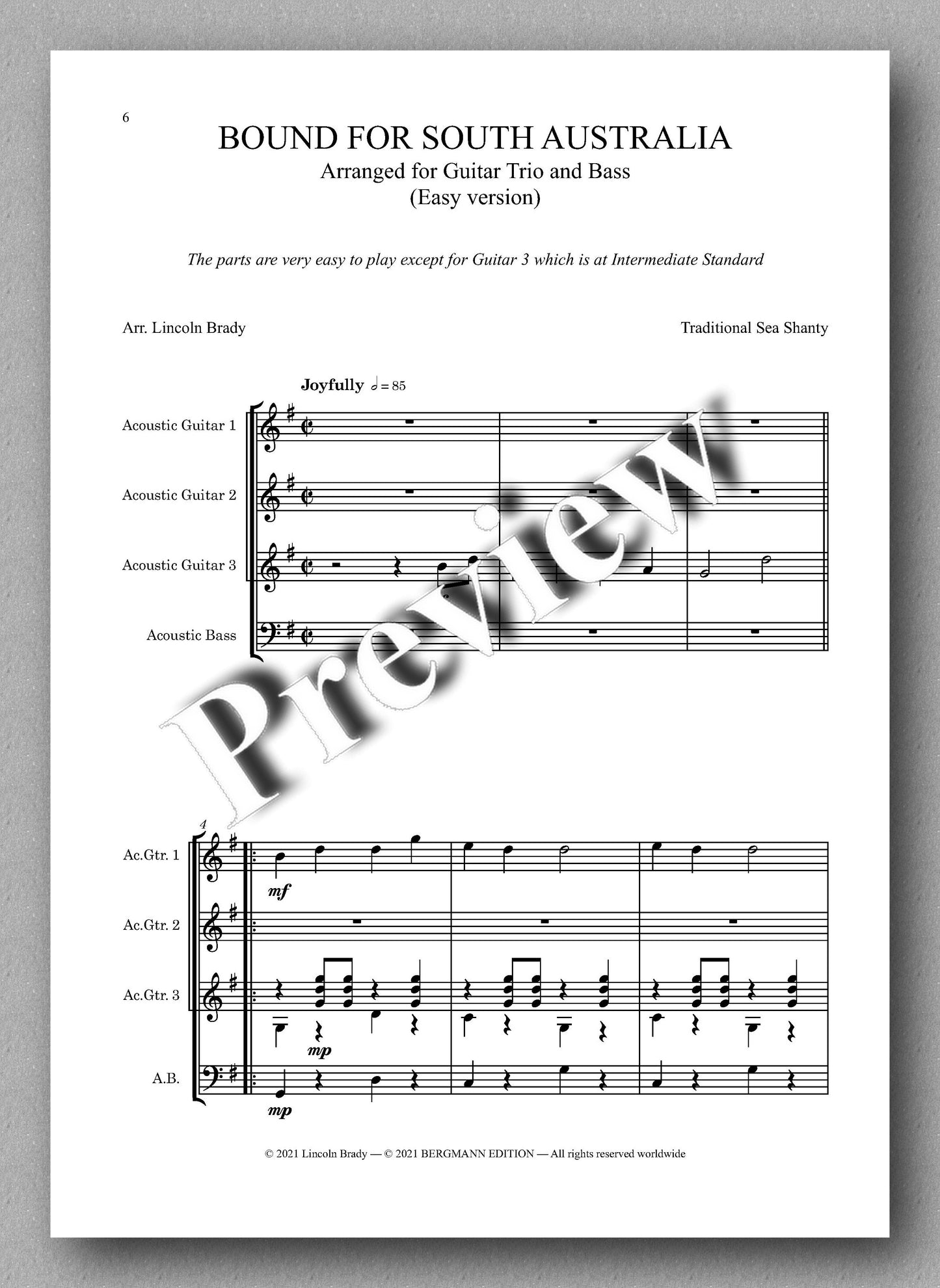 Lincoln Brady, Bound for South Australia - music score 2