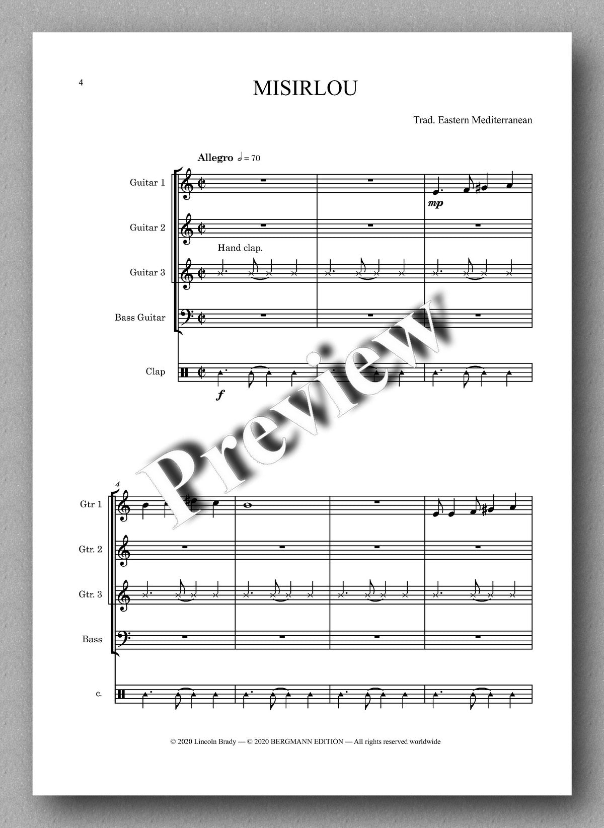 Lincoln Brady, Misirlou - preview of the music score 1