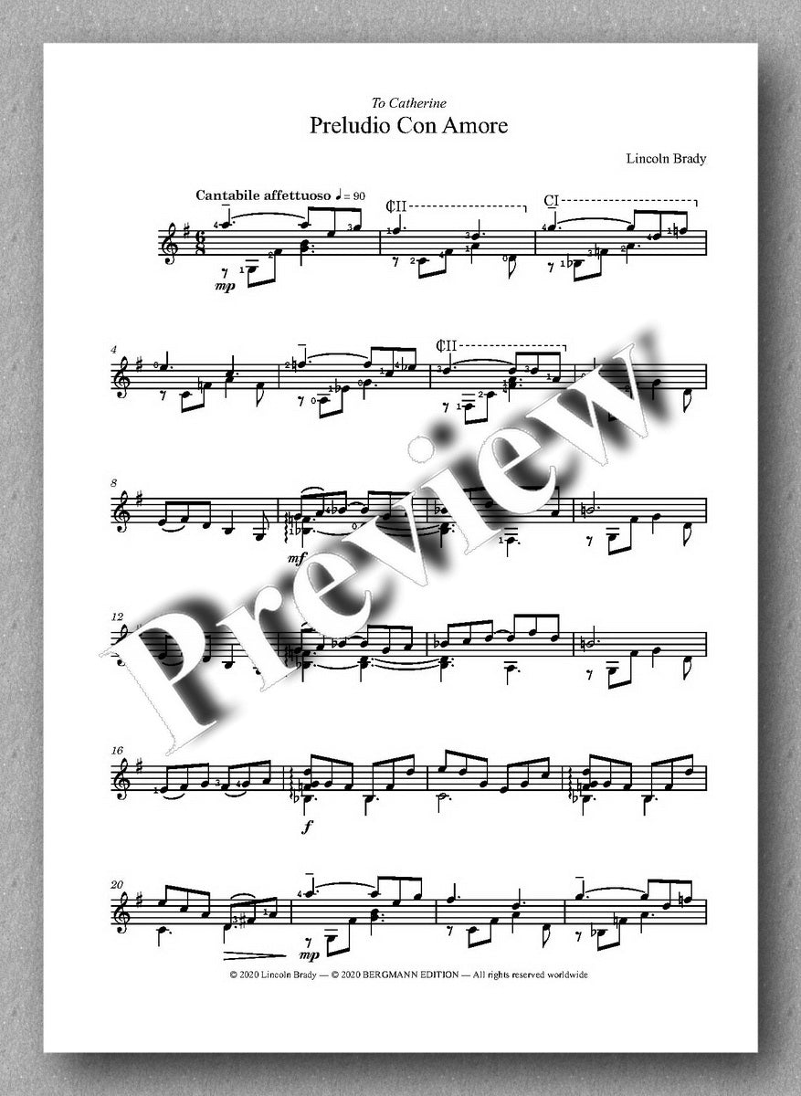 Lincoln Brady: Six Preludes, for solo guitar - preview of the music score 1