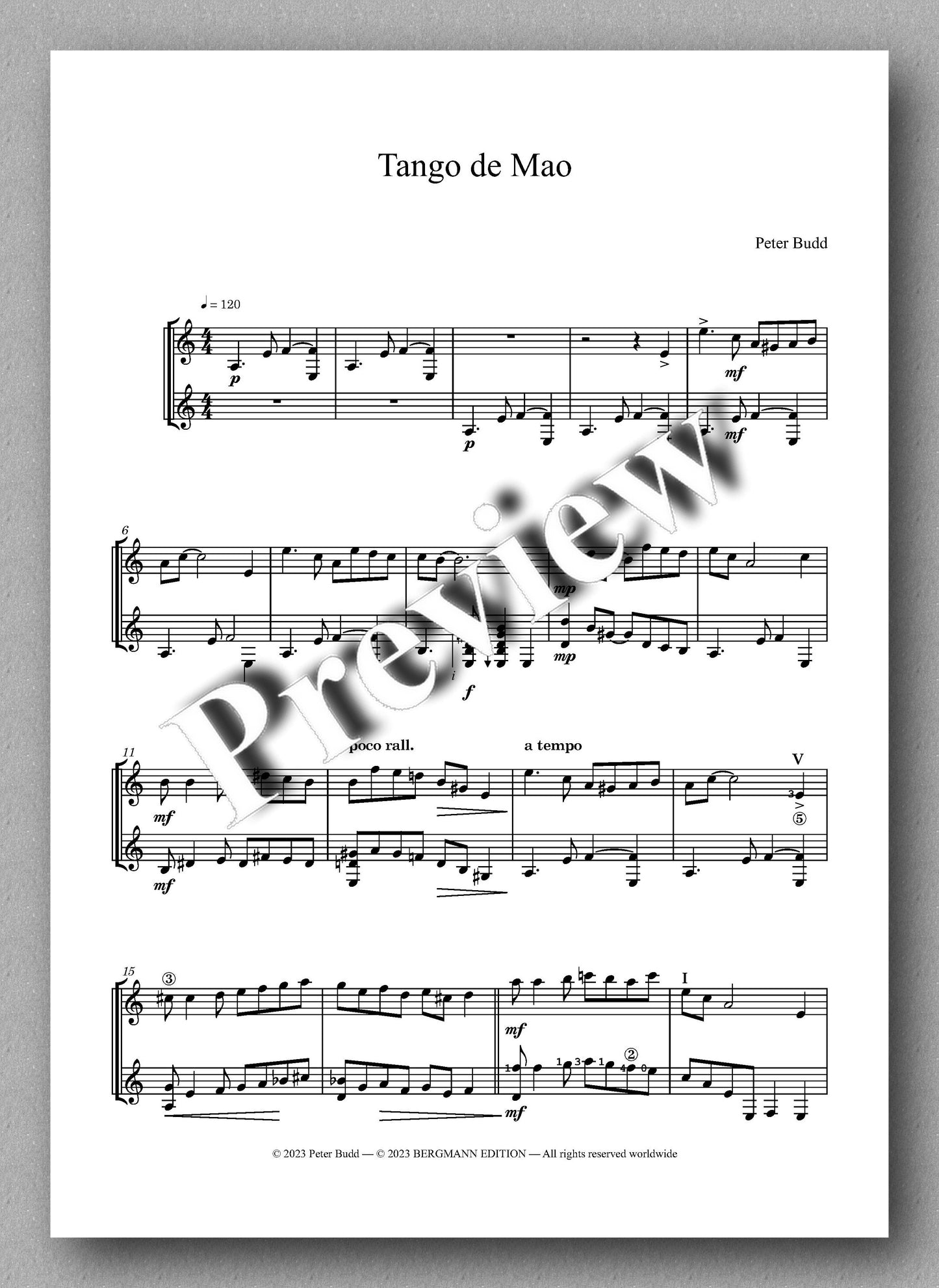 Peter Budd, Tango de Mao - preview of the music score