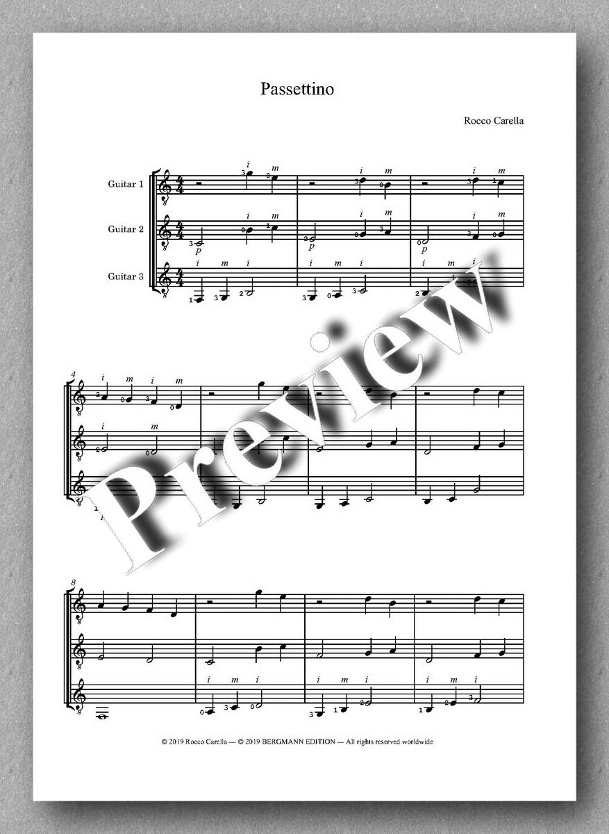 Rocco Carella, Passettino - preview of the music score