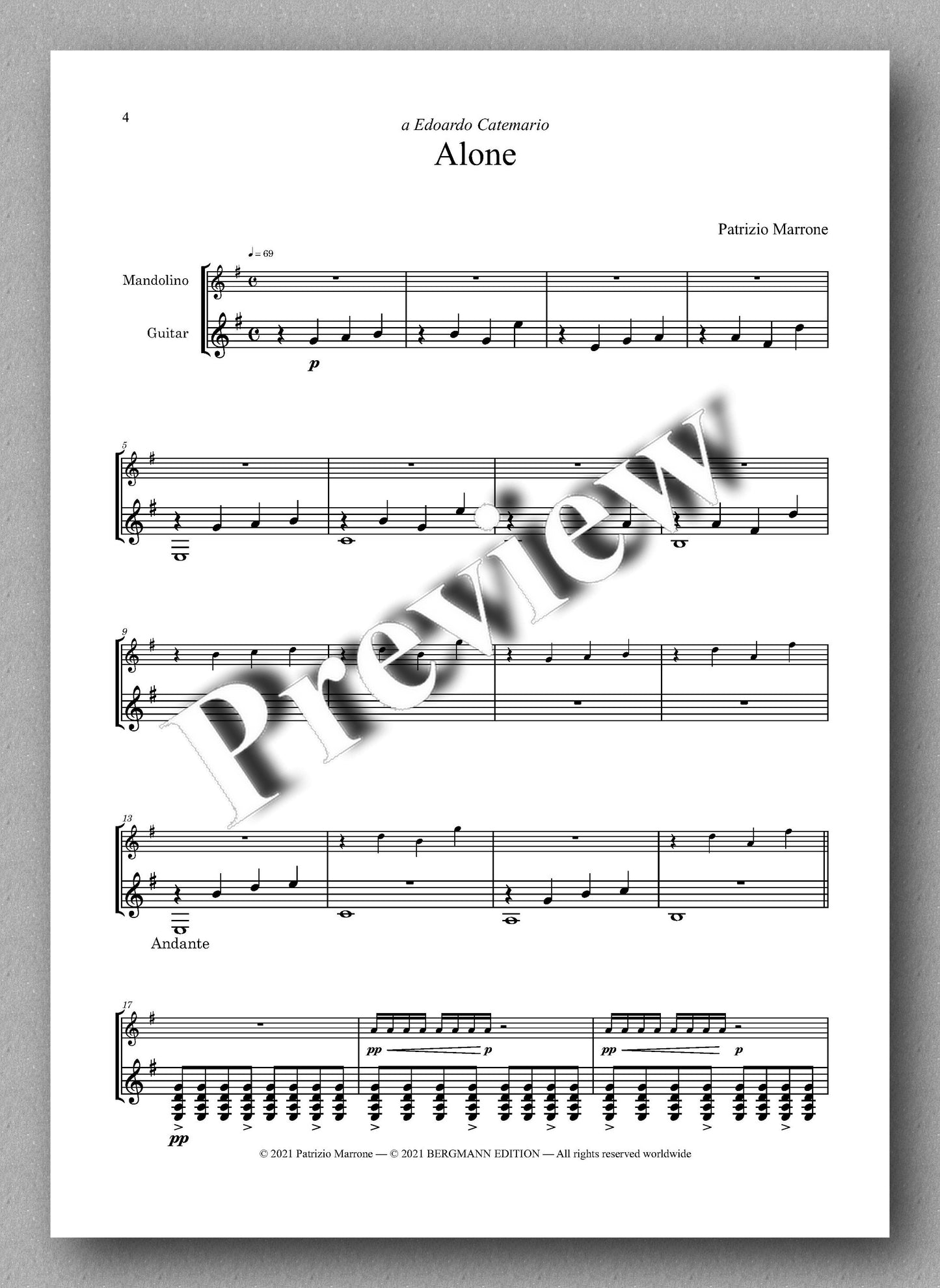 Marrone, Alone - music score 1