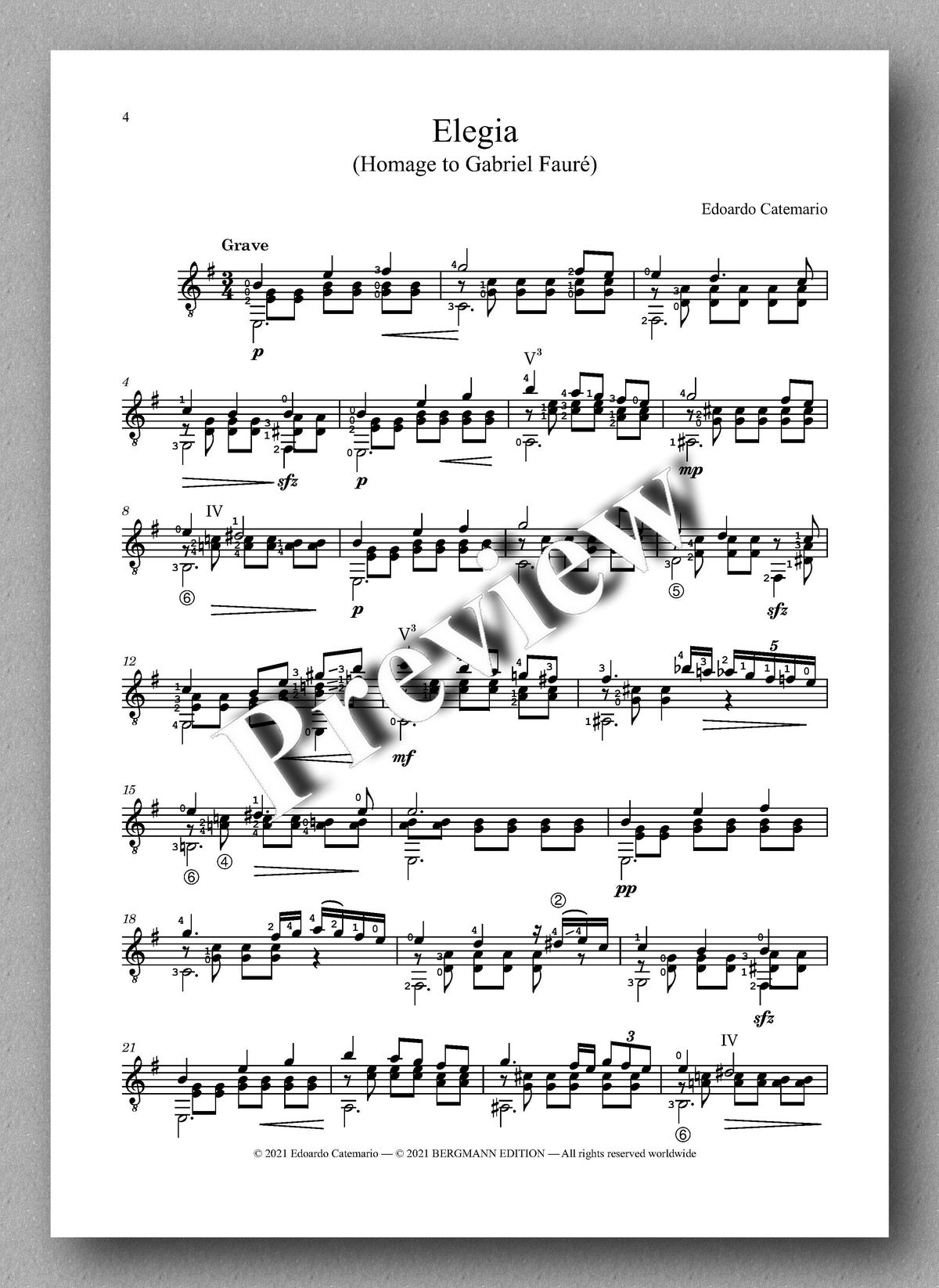 Edoardo Catemario, Elegia - music score