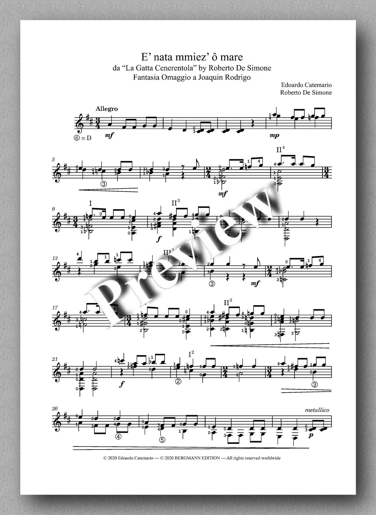 Edoardo Catemario, E’ nata mmiezo ‘o mare - preview of the music score 1