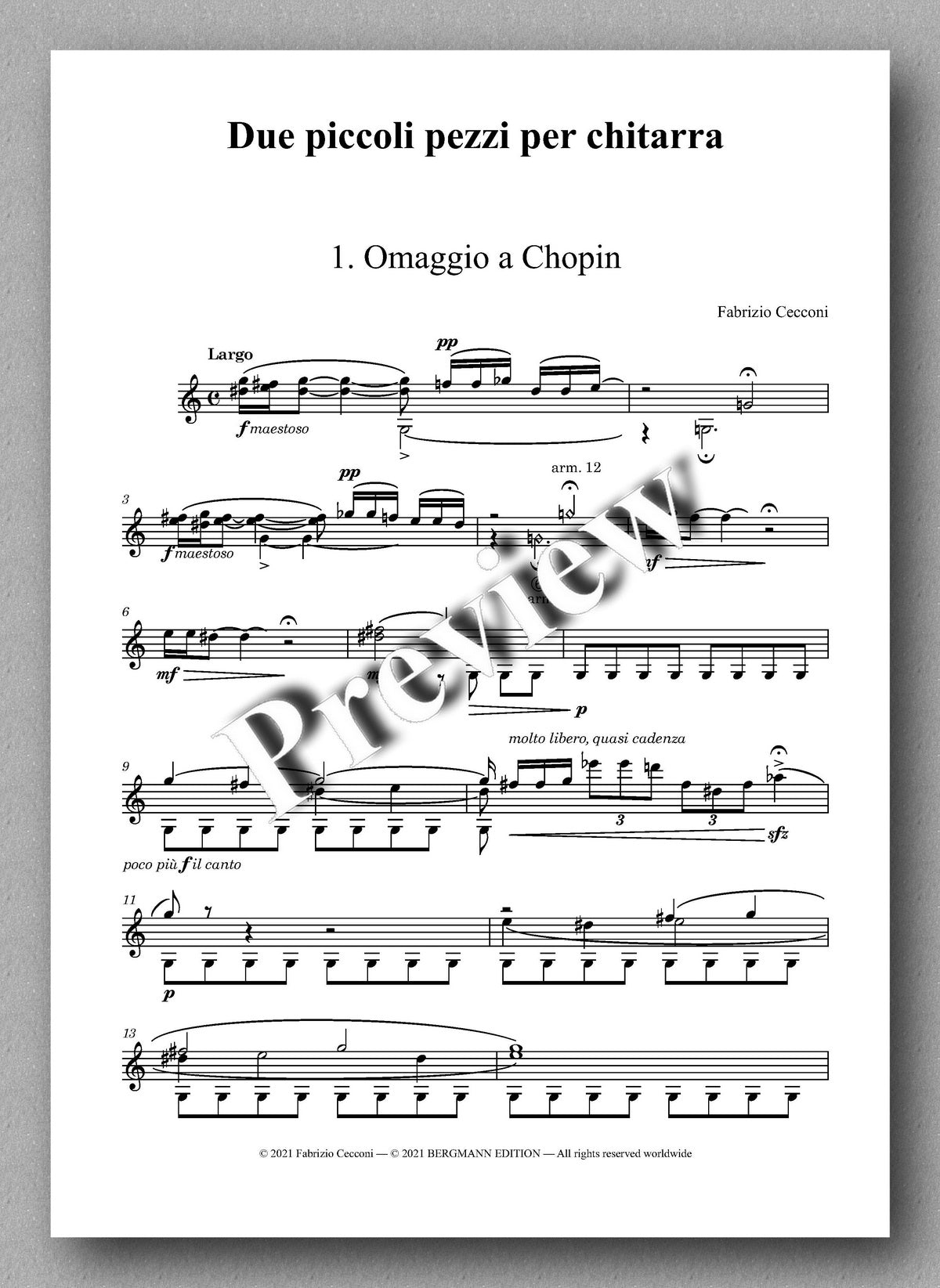 Cecconi, Due piccoli pezzi per chitarra - music score 1