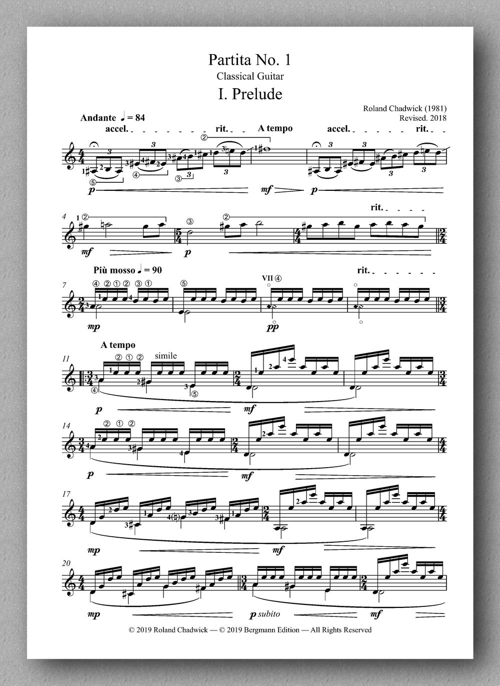 Chadwick, Partita No. 1 - Preview of the score