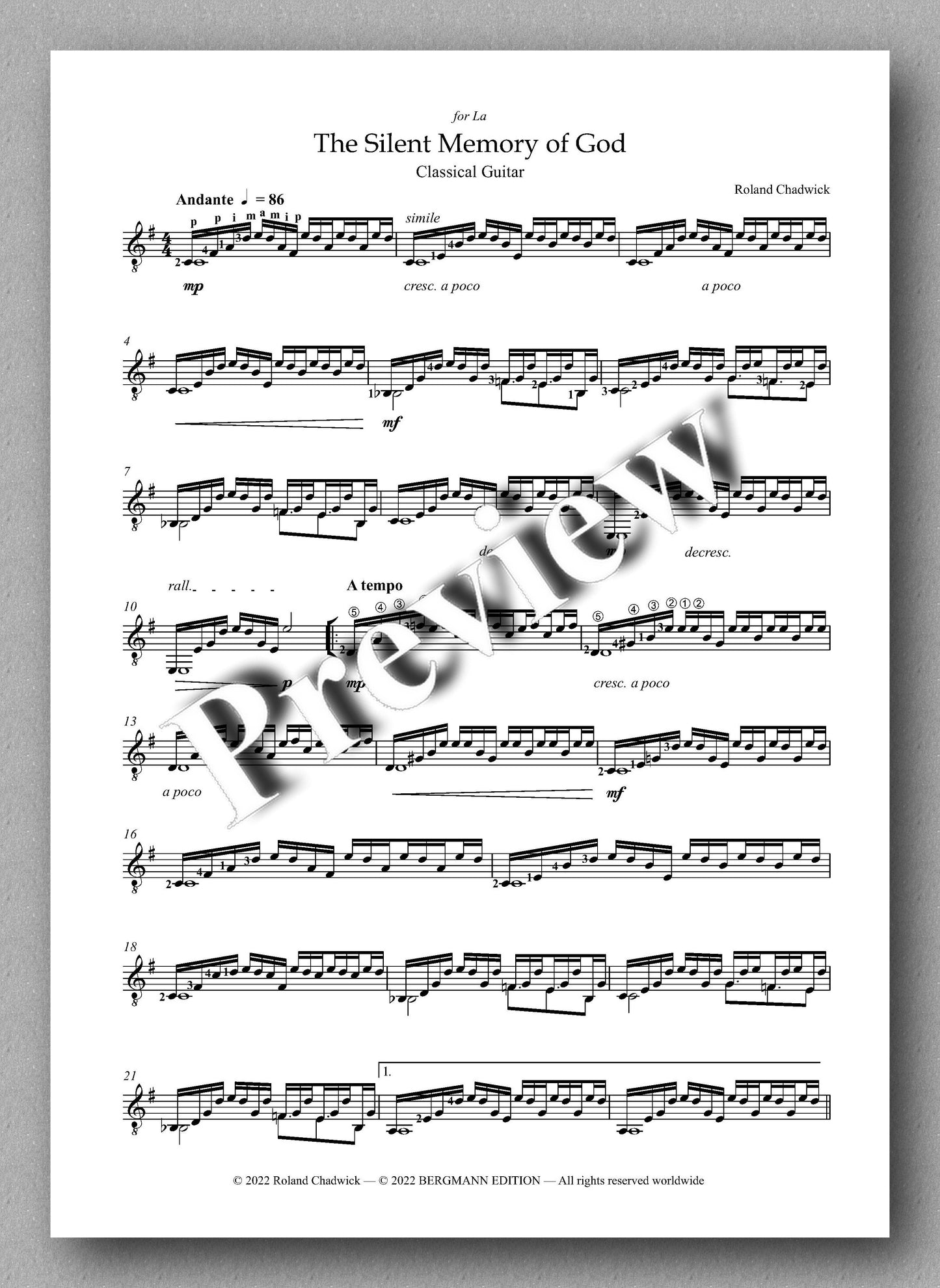 Roland Chadwick, The Silent Memory of God - preview of the music score 1