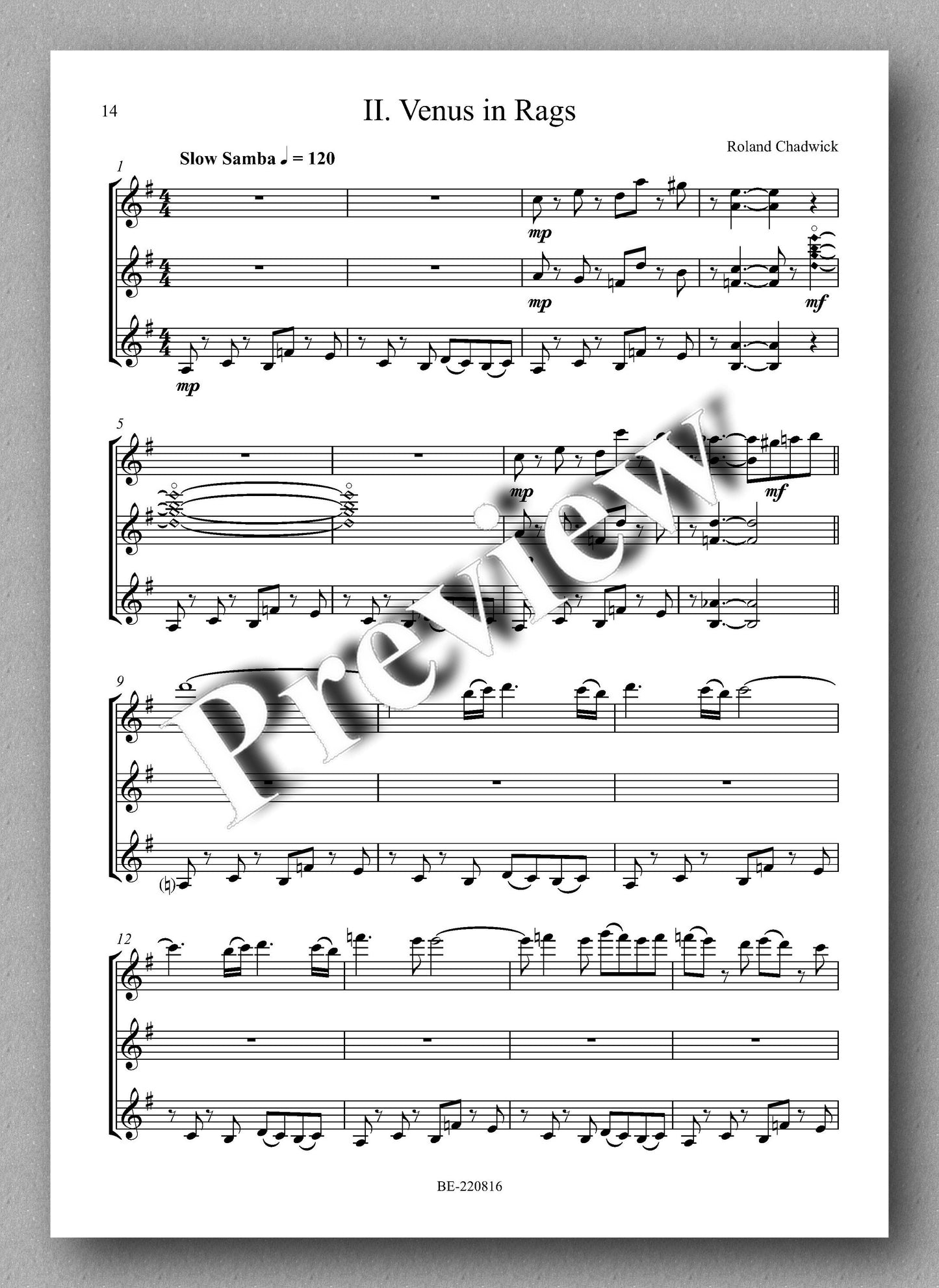 Roland Chadwick, Venus in Rags - preview of the music score 2