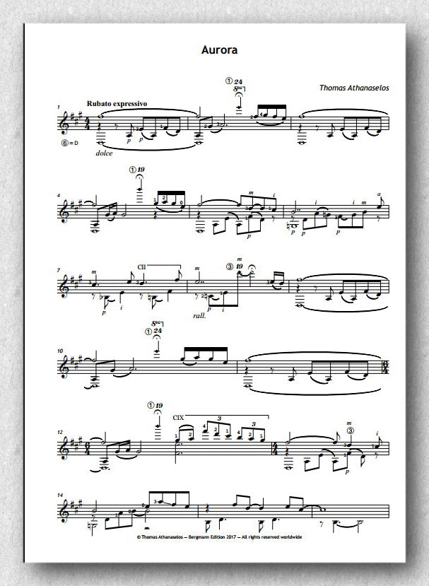 Thomas Athanaselos, Aurora A piece for solo guitar. Score.