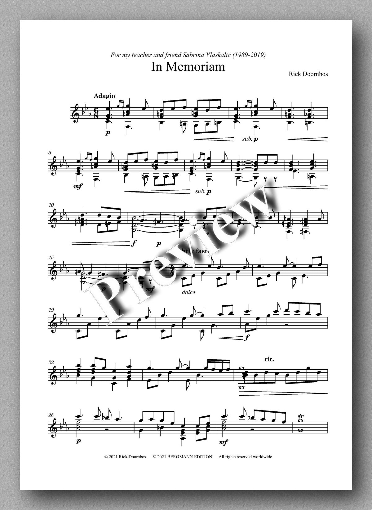 In Memoriam by Rick Doornbos - music score