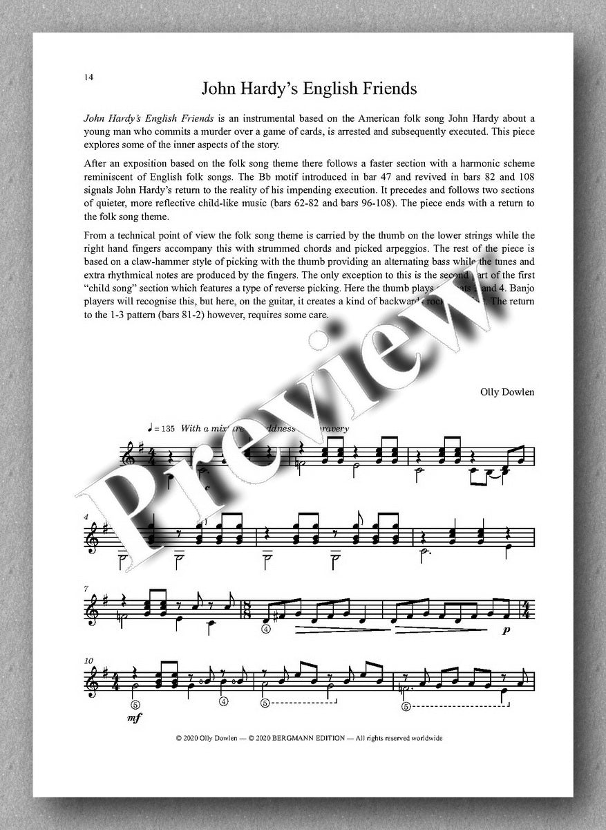 Dowlen, Five Pieces for Solo Guitar - preview of the music cover 4