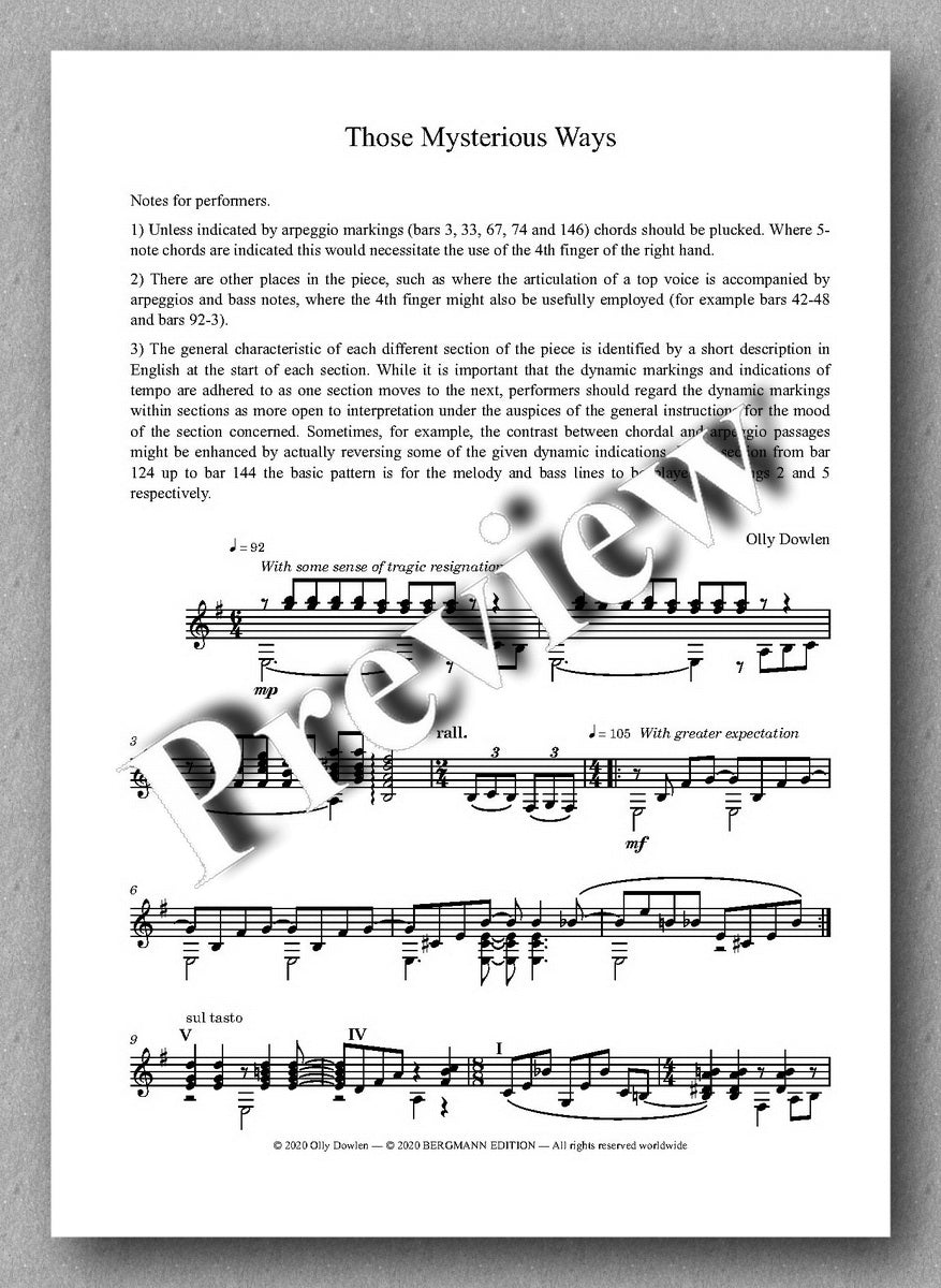 Dowlen, Five Pieces for Solo Guitar - preview of the music cover 5