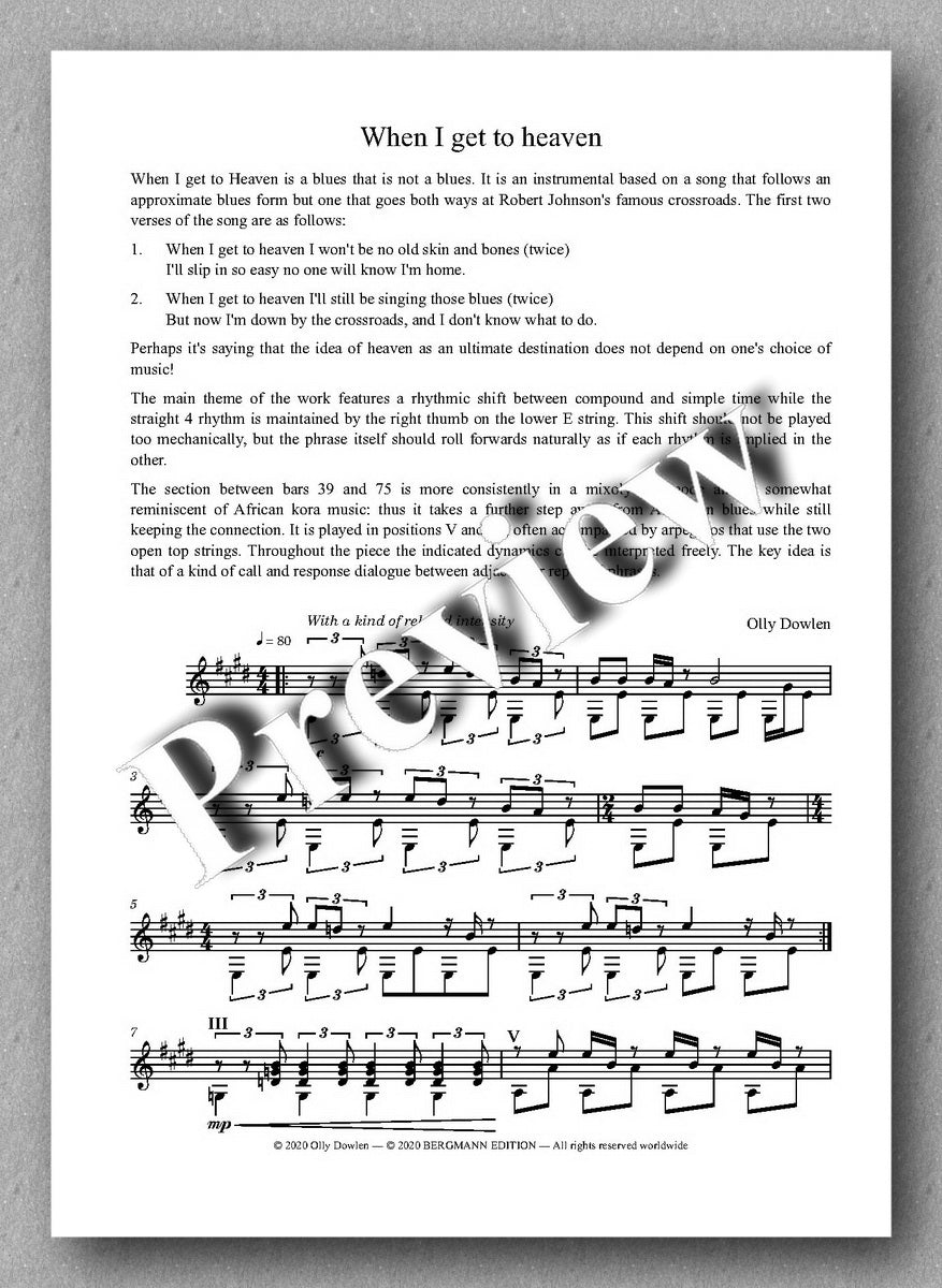 Dowlen, Five Pieces for Solo Guitar - preview of the music cover 3