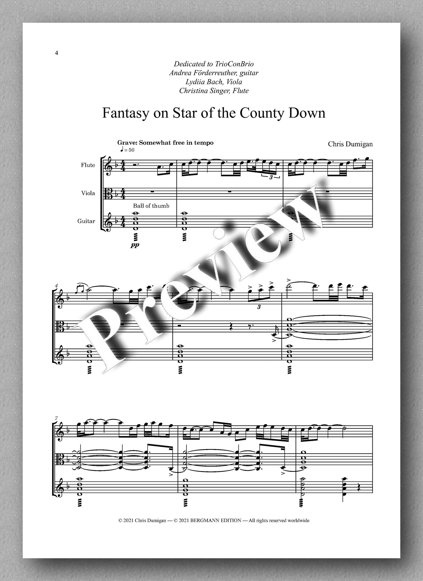 Dumigan, Fantasy on Star of the County Down -music score 1