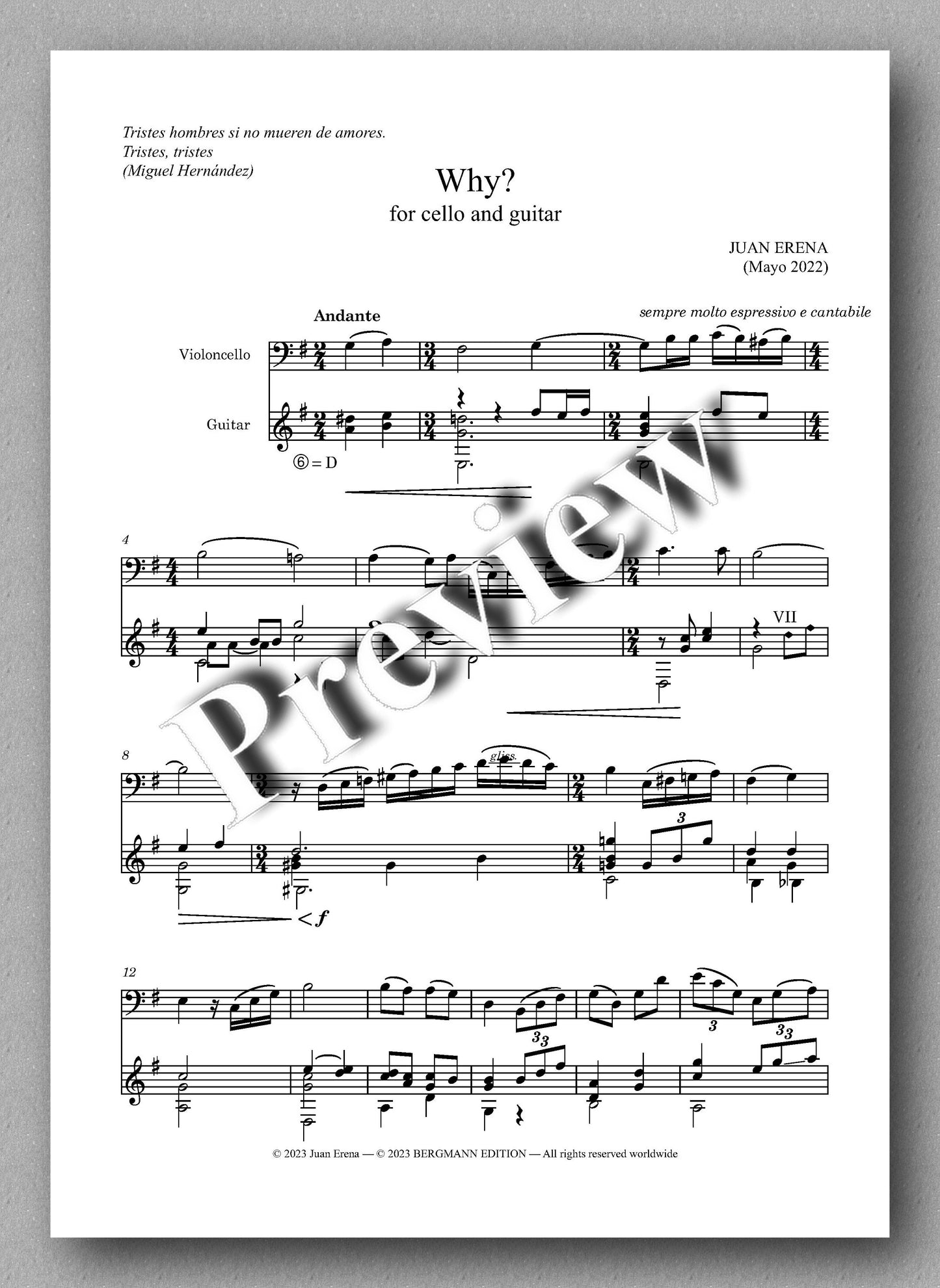 Erena, Why? (cello and guitar) - preview of the music score 1