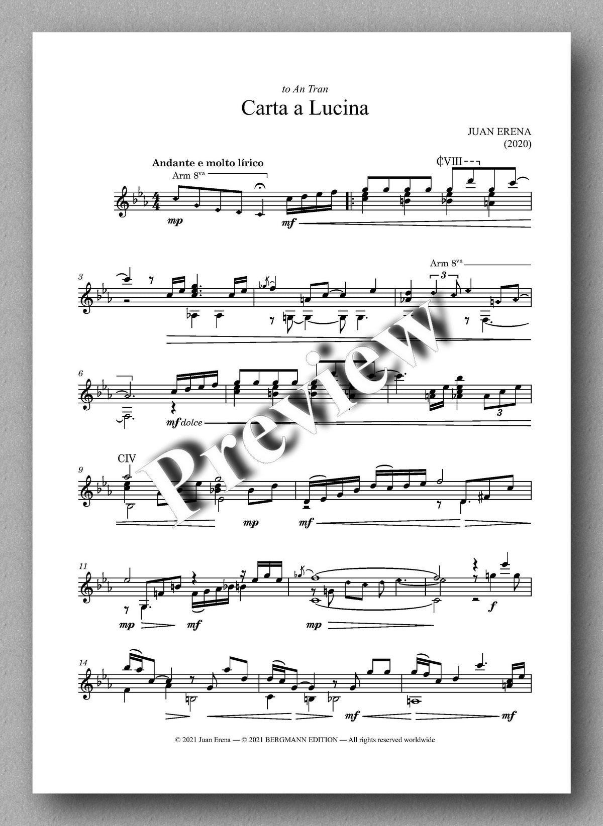 Juan Erena,  Carta a Lucina - music score 1