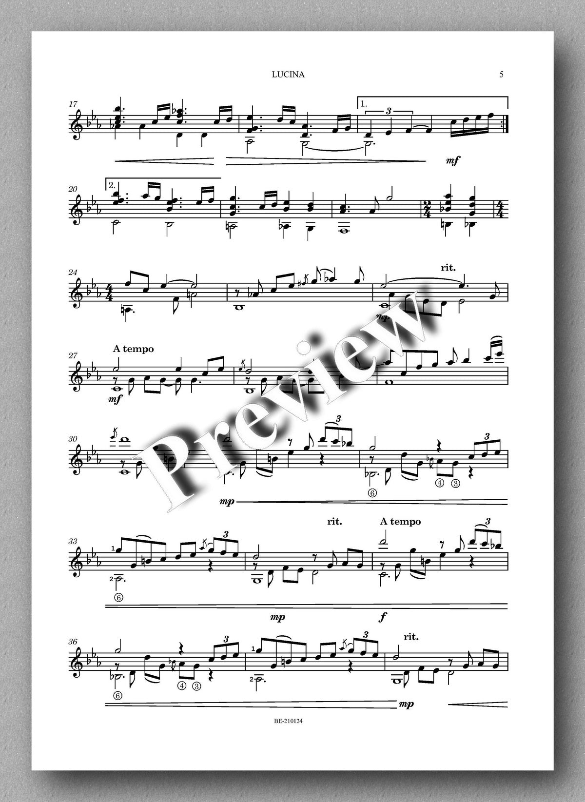 Juan Erena,  Carta a Lucina - music score 2