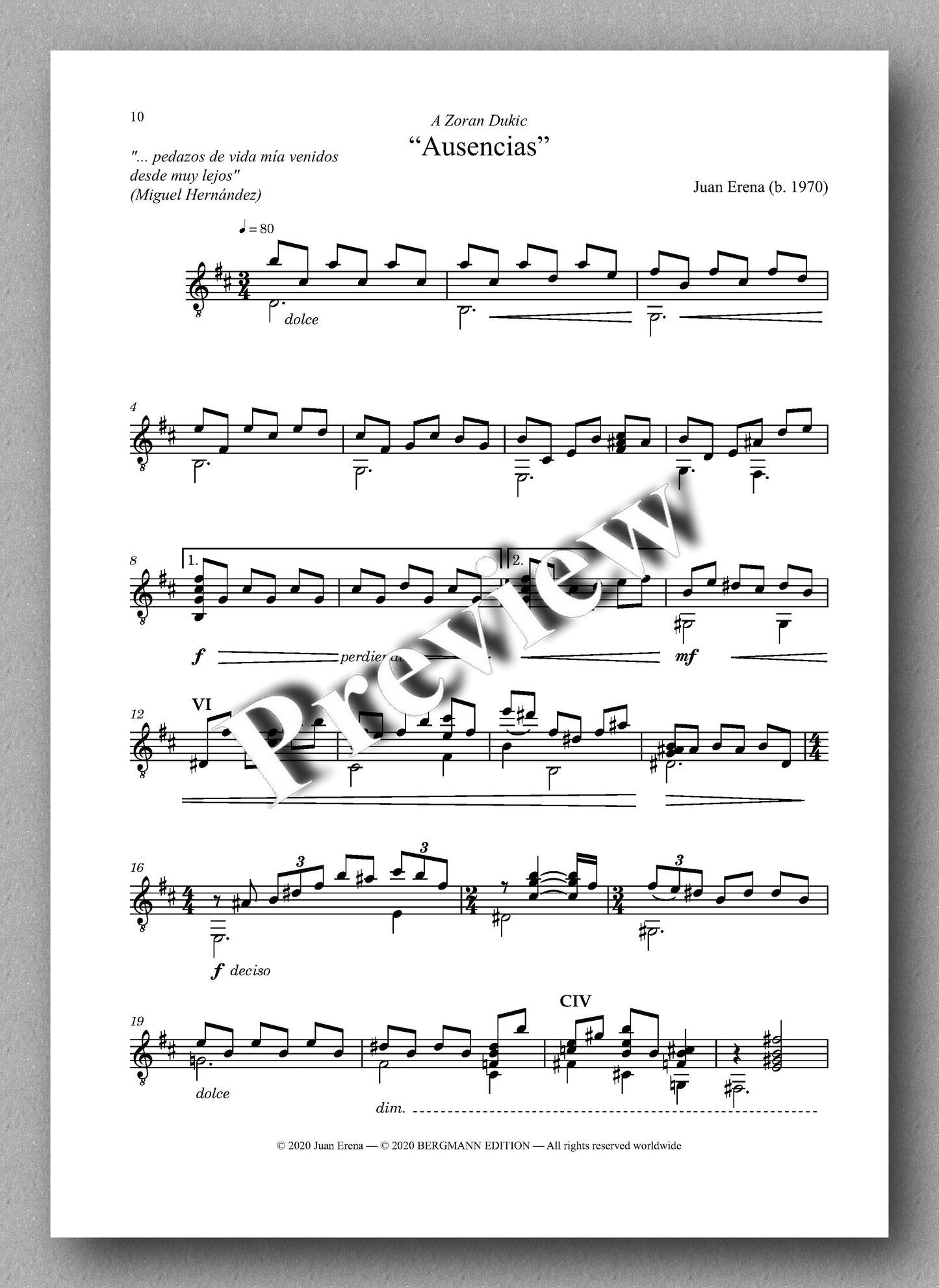 Erena, Cuatro Piezas Oníricas - preview of the music score 3