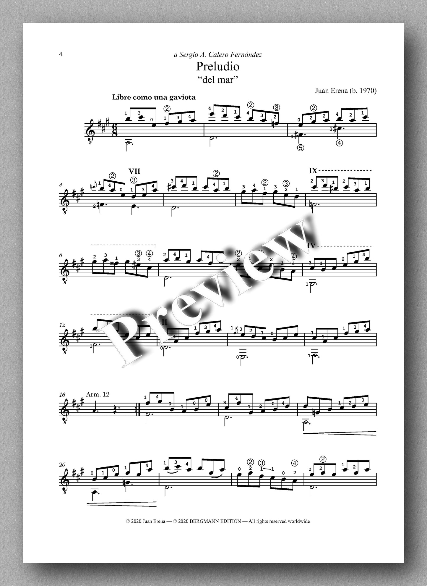Erena, Cuatro Piezas Oníricas - preview of the music score 1