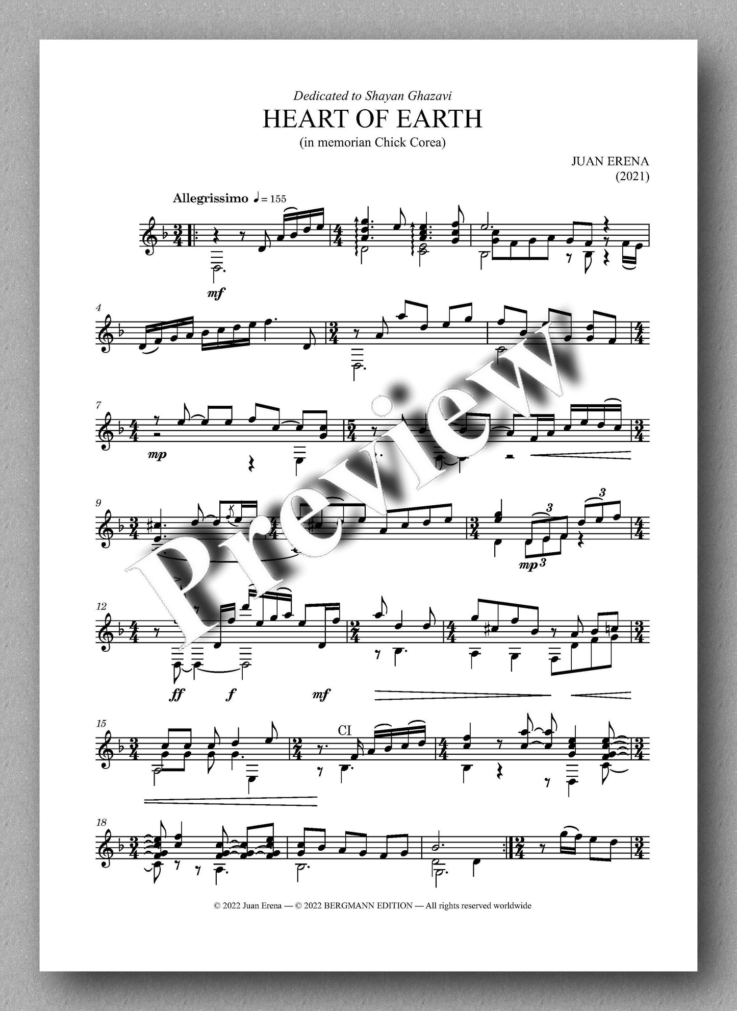 Juan Erena, Heart of Earth - Preview of the music score 1