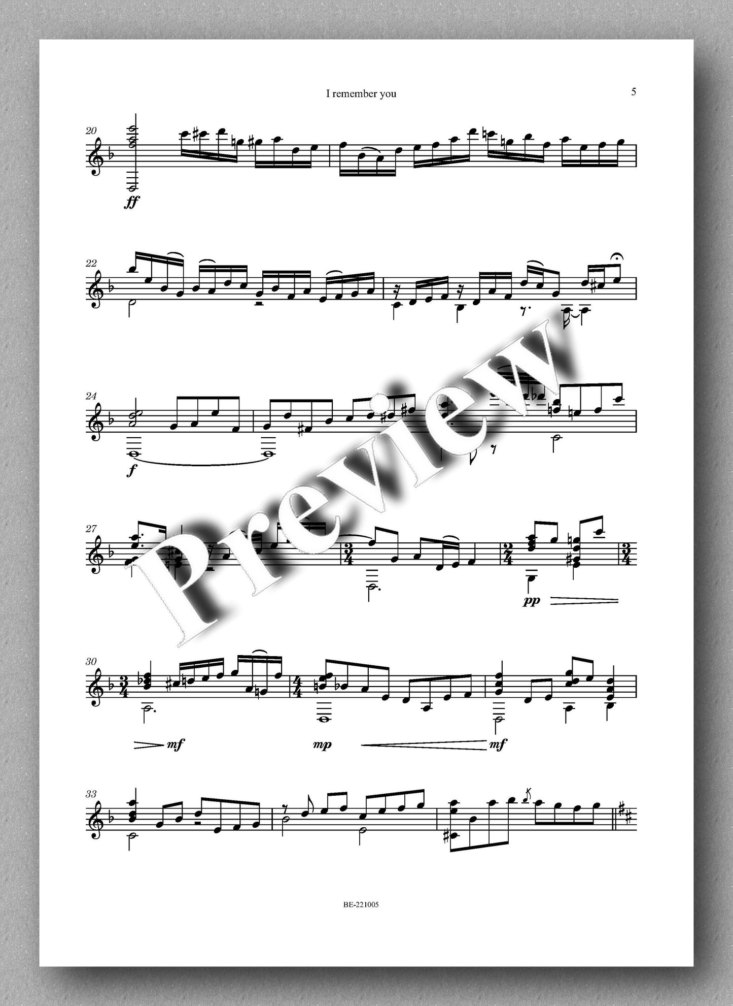 Juan Erena, I Remember You - preview of the music score 2
