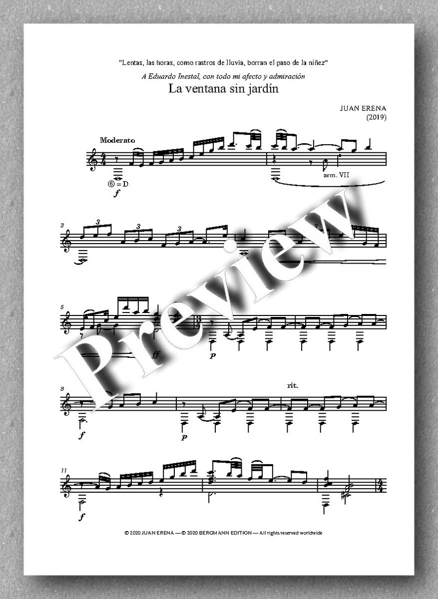 Juan Erena, La ventana sin jardín - preview of the music score 1