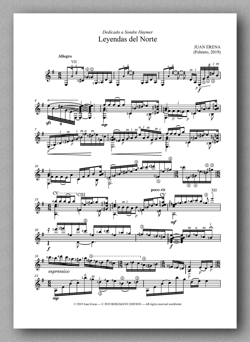 Juan Erena, Leyendas del Norte - preview of the music score