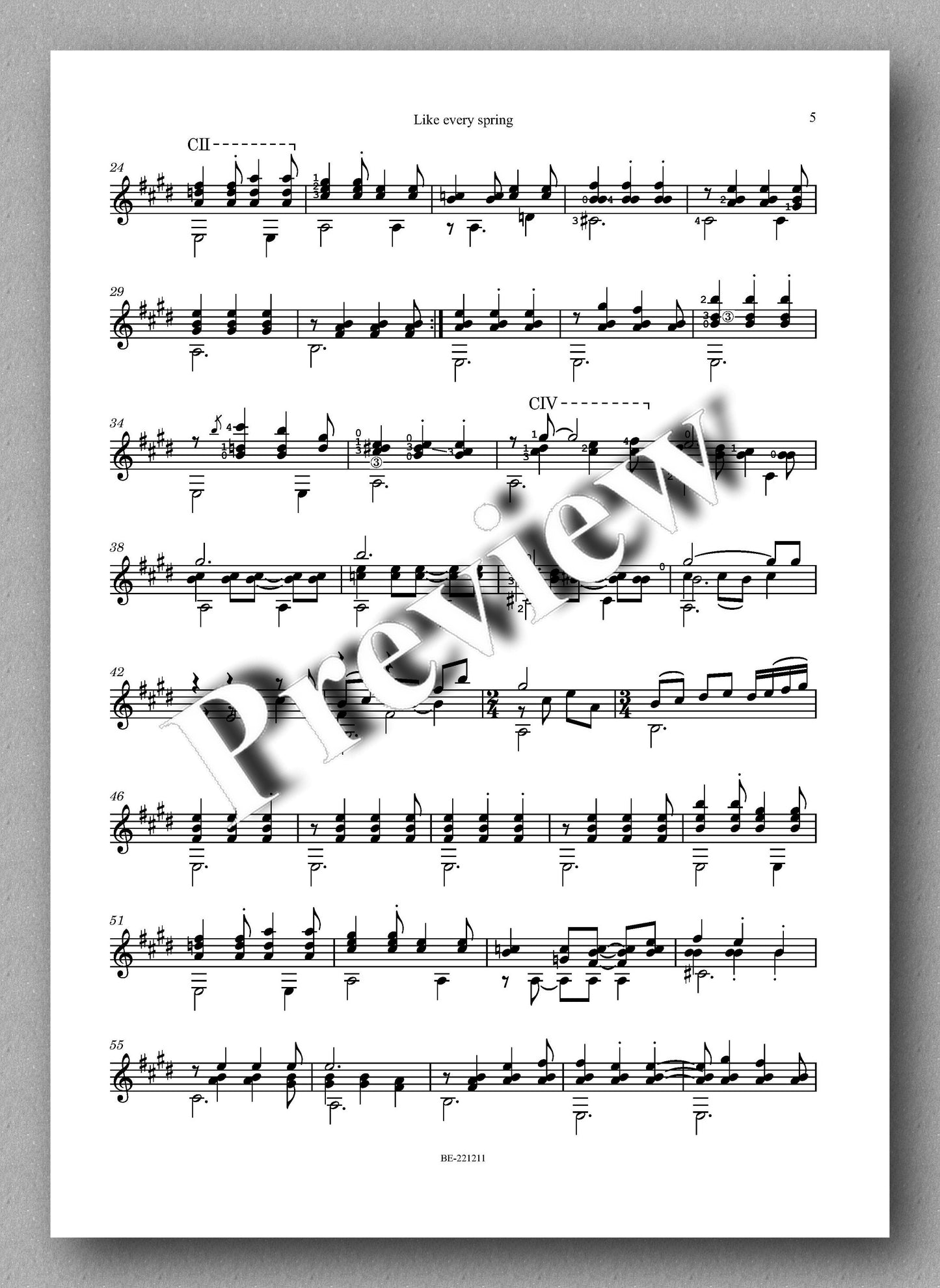 Juan Erena, Like Every Spring - preview of the music score 2