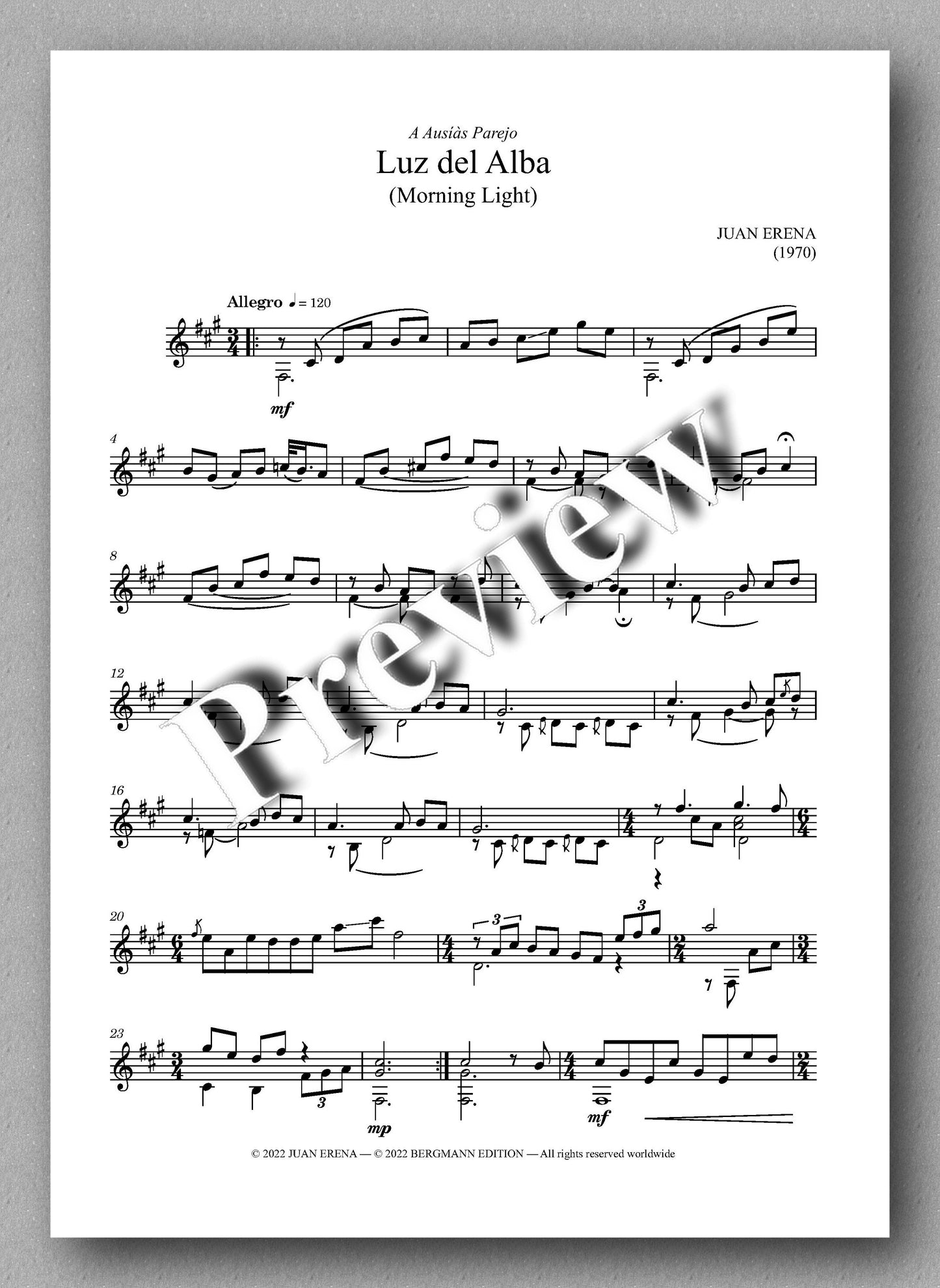 Juan Erena, Luz del Alba - preview of the music score