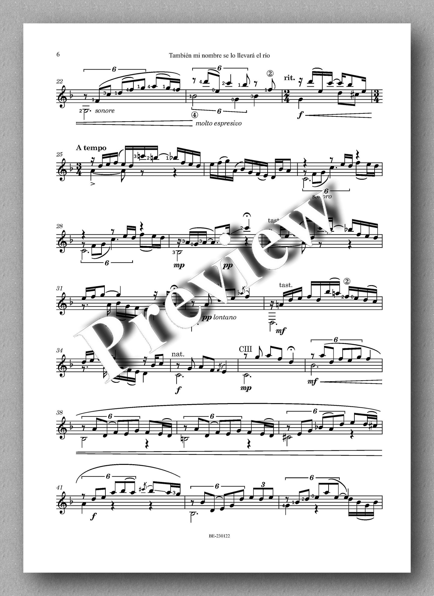 Juan Erena, También mi nombre se lo llevará el río - preview of the music score 2