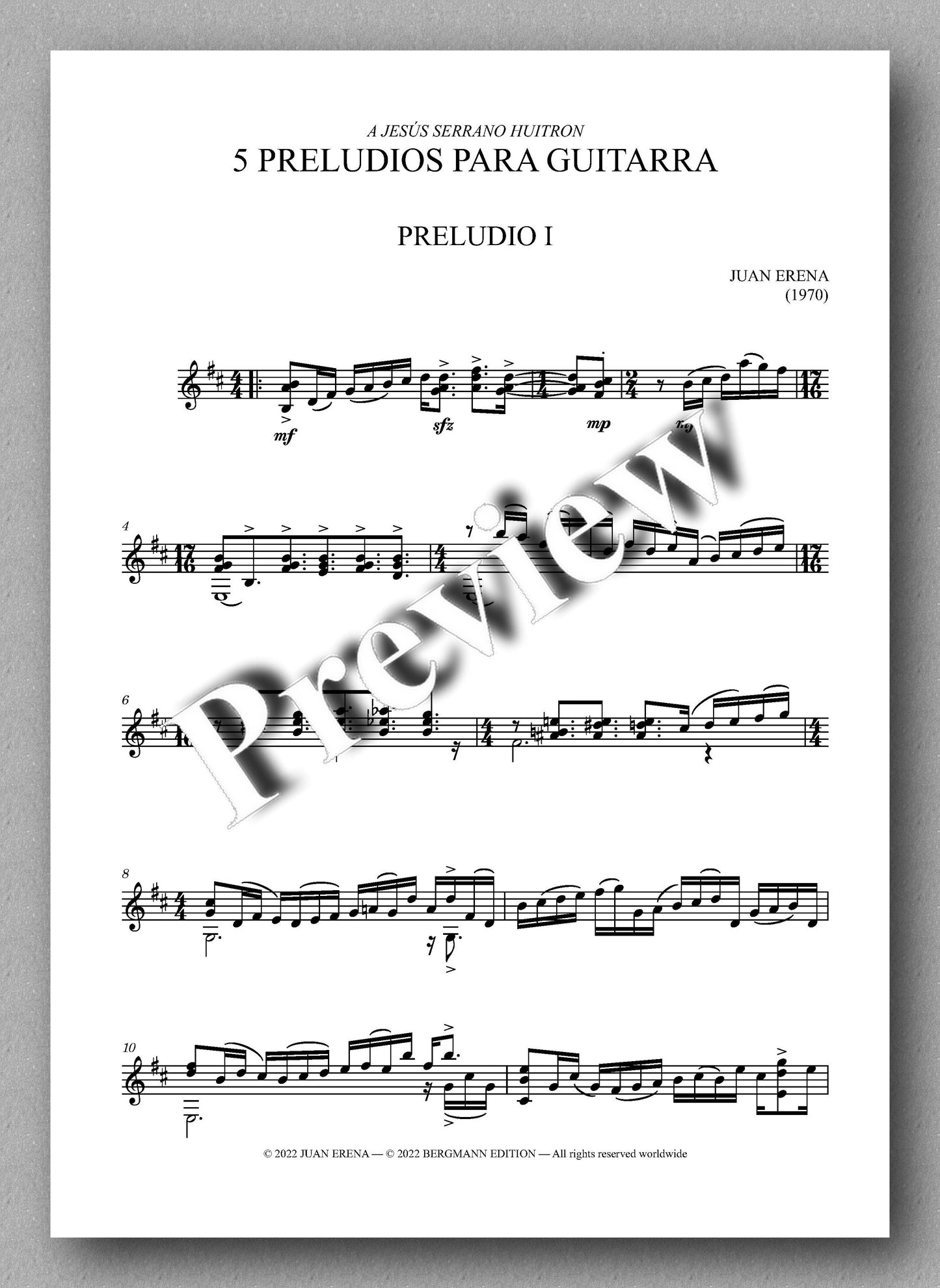 Juan Erena, PRELUDIO I - preview of the music score