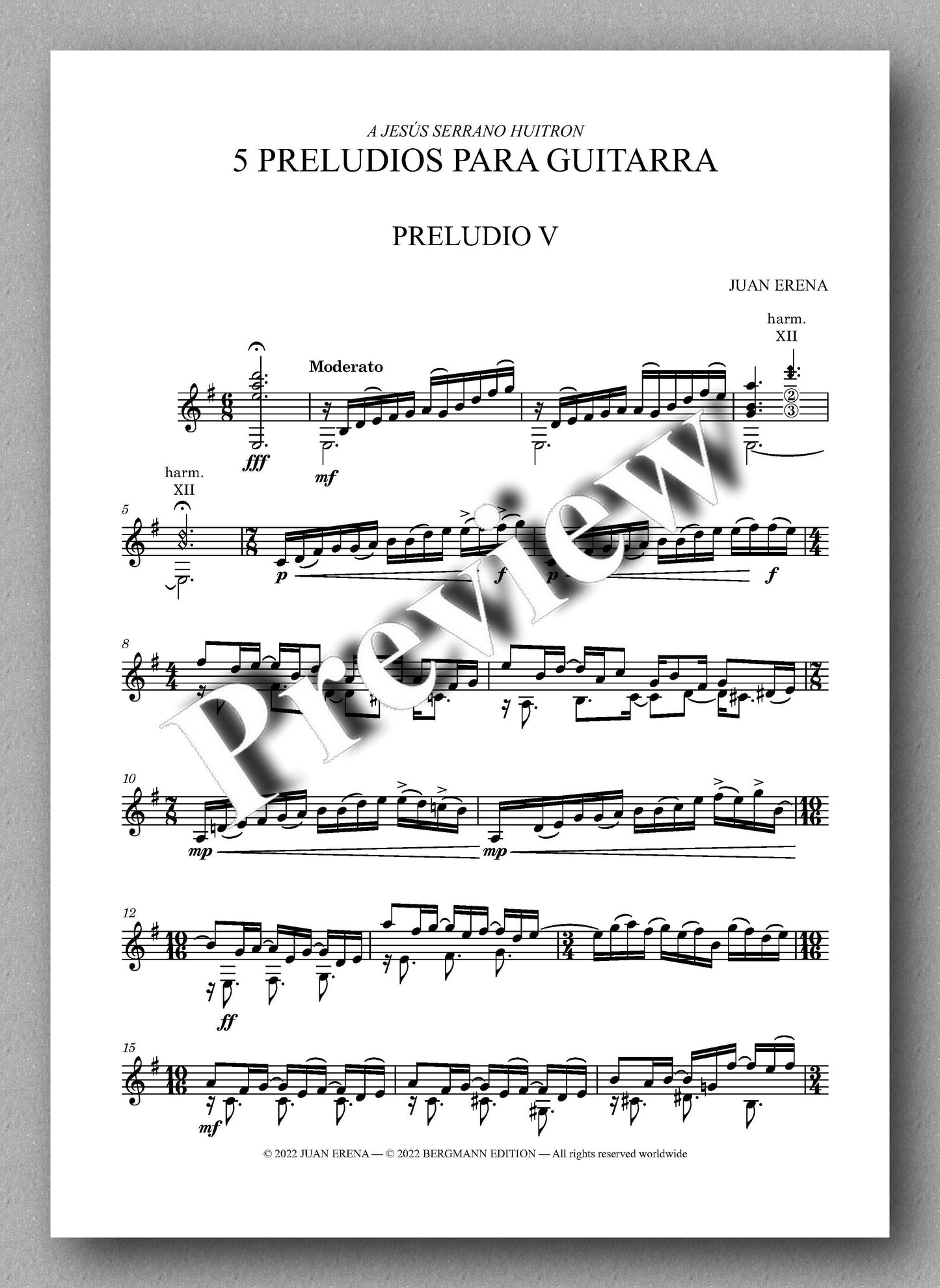 Juan Erena, PRELUDIO V - preview of the music score