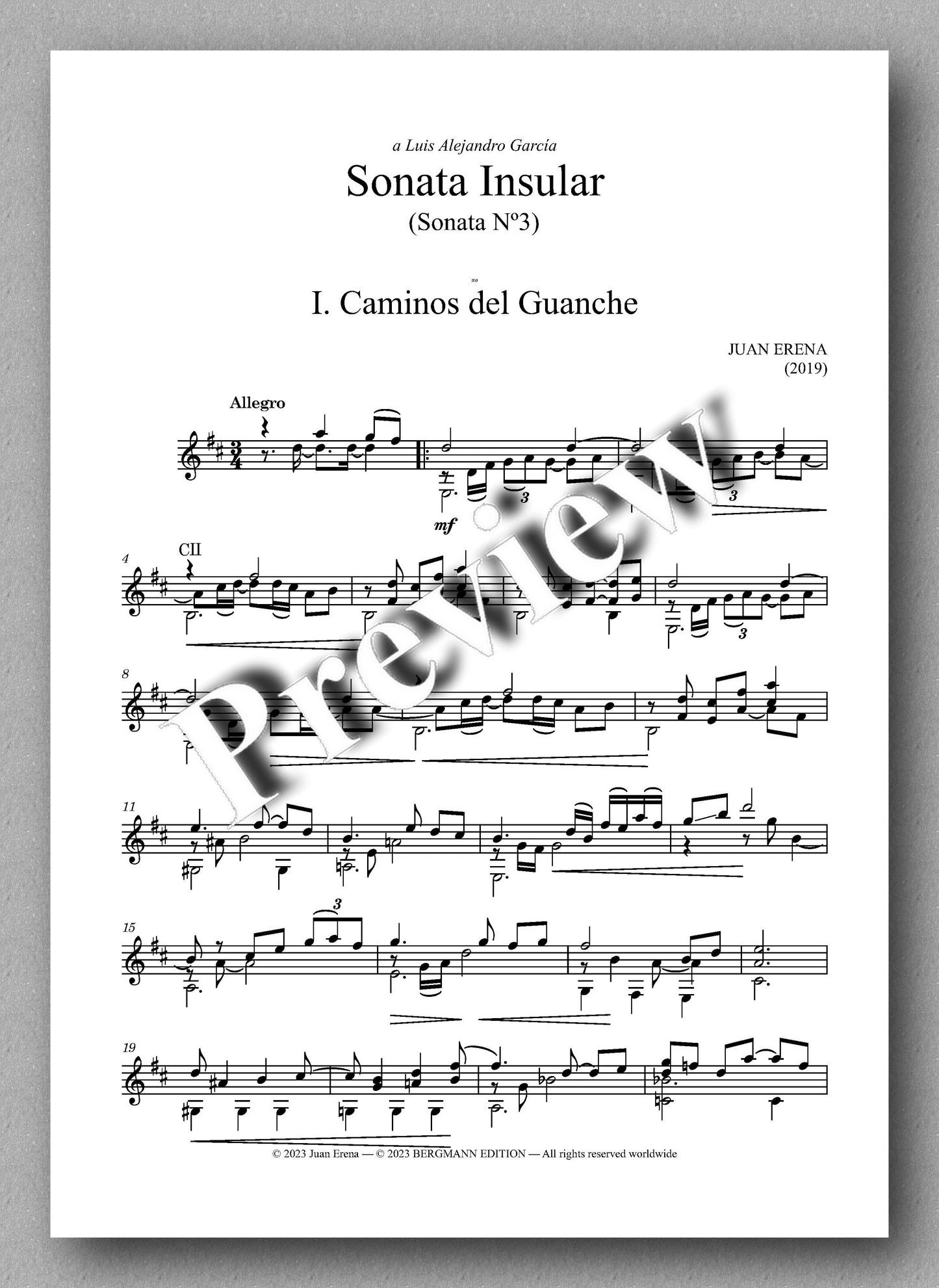 Juan Erena, Sonata III, “ Sonata Insular” - preview of the music score 1