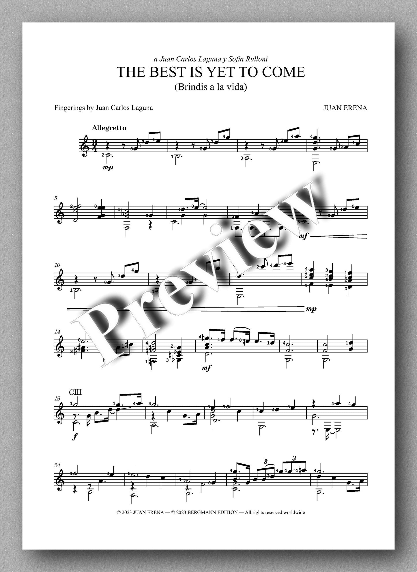 Juan Erena, THE BEST IS YET TO COME - preview of the music score