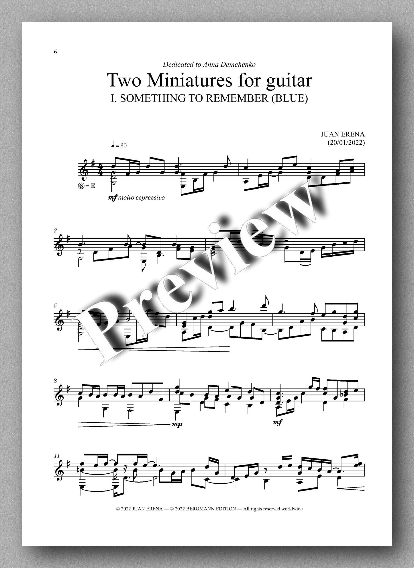 Juan Erena, Two Miniatures for Guitar - music score 1