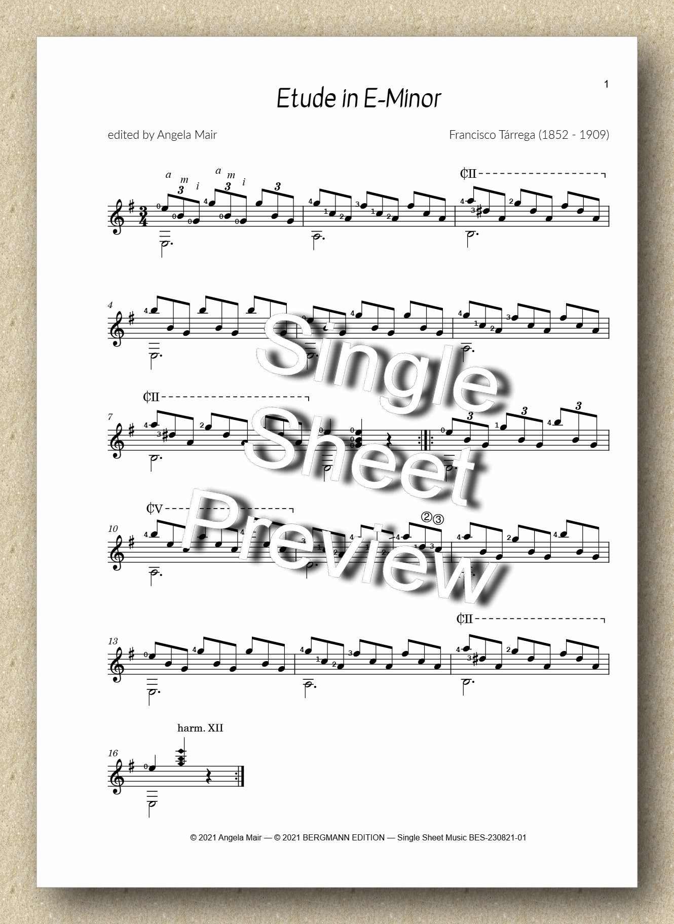 Tárrega, Etude in E-Minor