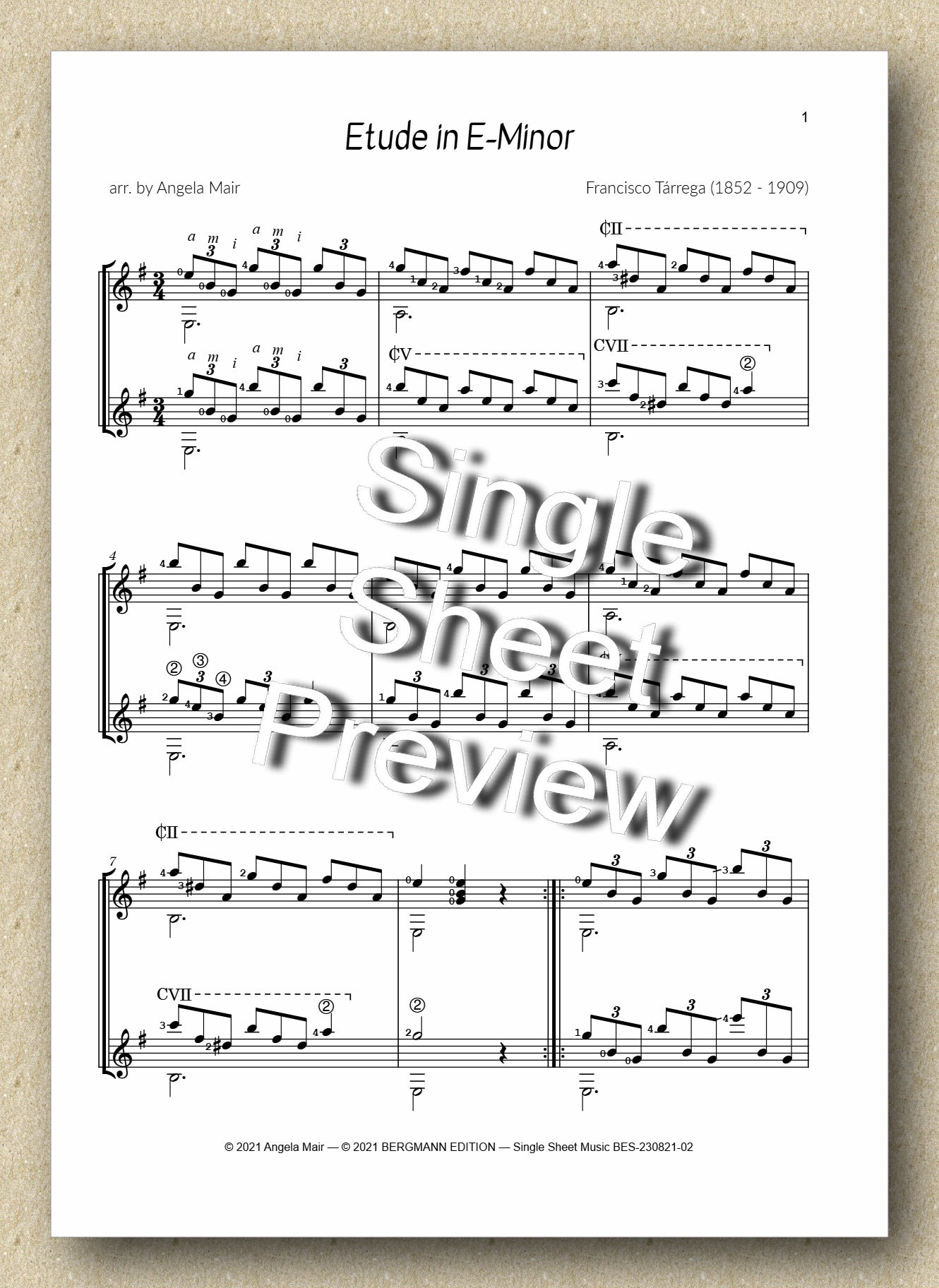 Tárrega, Etude in E-Minor (for 2 guitars)