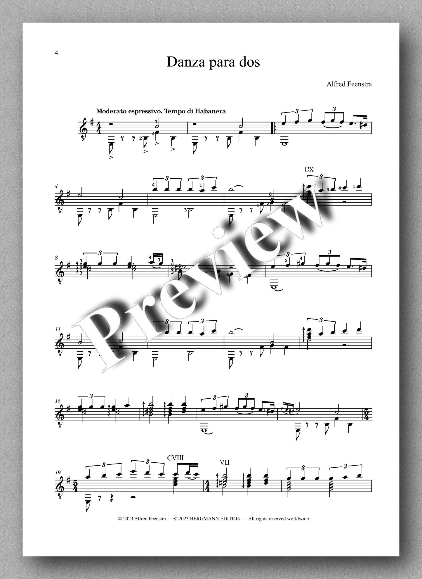 Alfred Feenstra, Danza para dos - preview of the music score