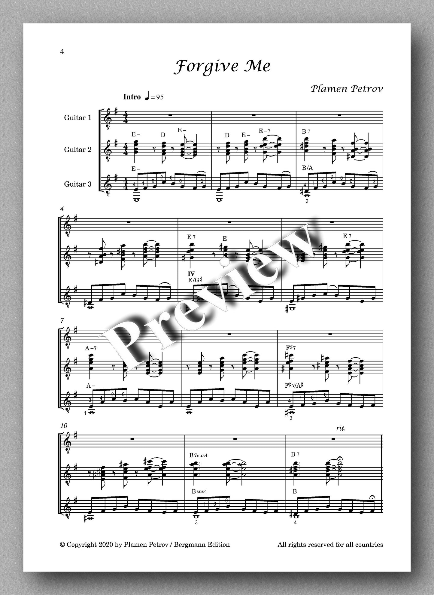 Forgive Me, guitar trio by Plamen Petrov - preview of the music score
