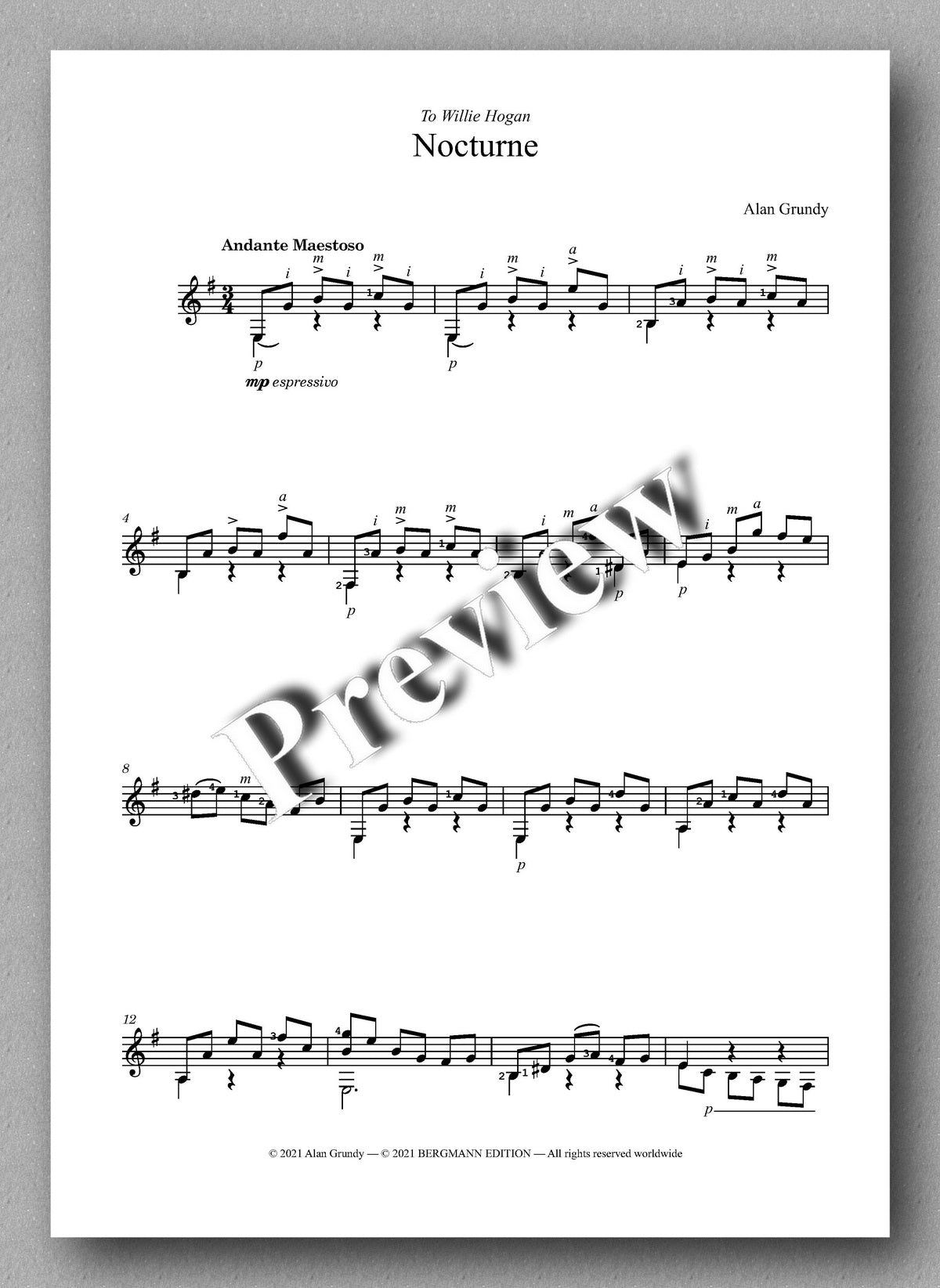 Grundy, Five Guitar Sketches - Music score 1