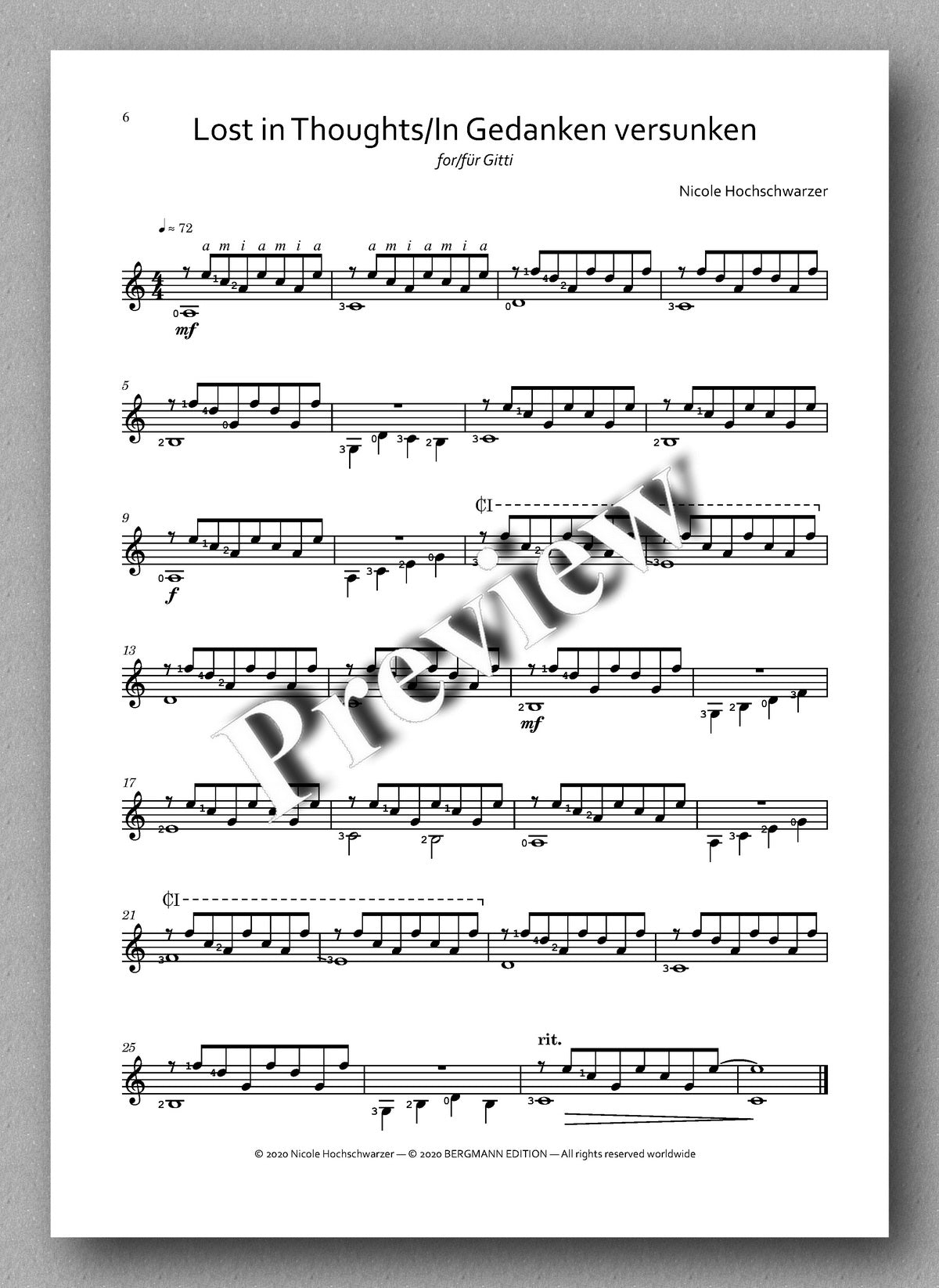 Lost in Thoughts by Nicole Hochschwarzer - preview of the music score 1