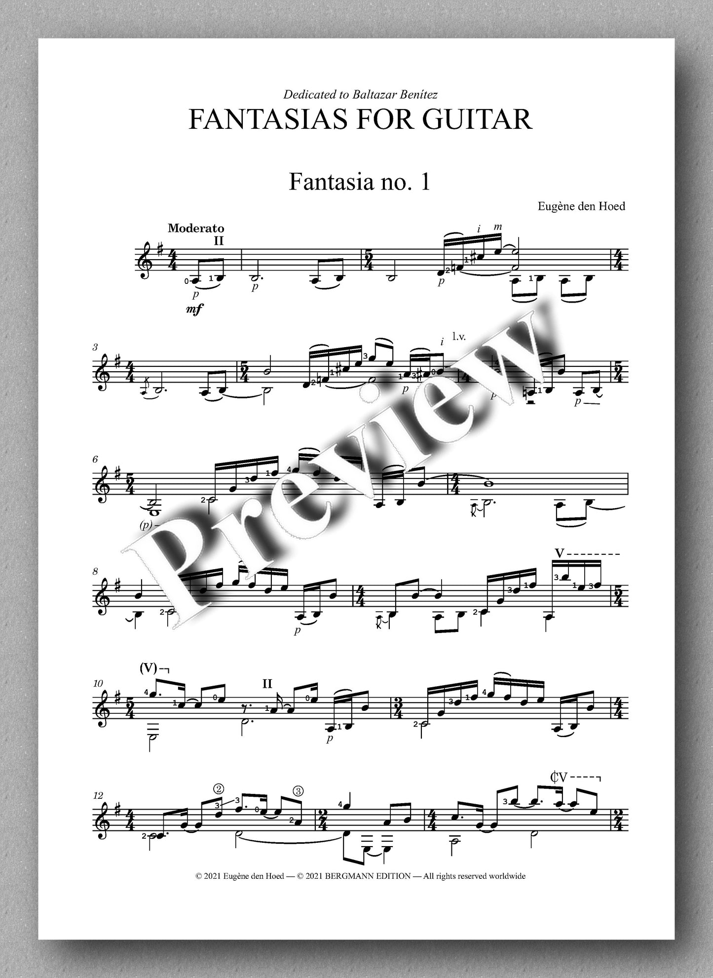 Hoed, Fantasias for Guitar - music score 1