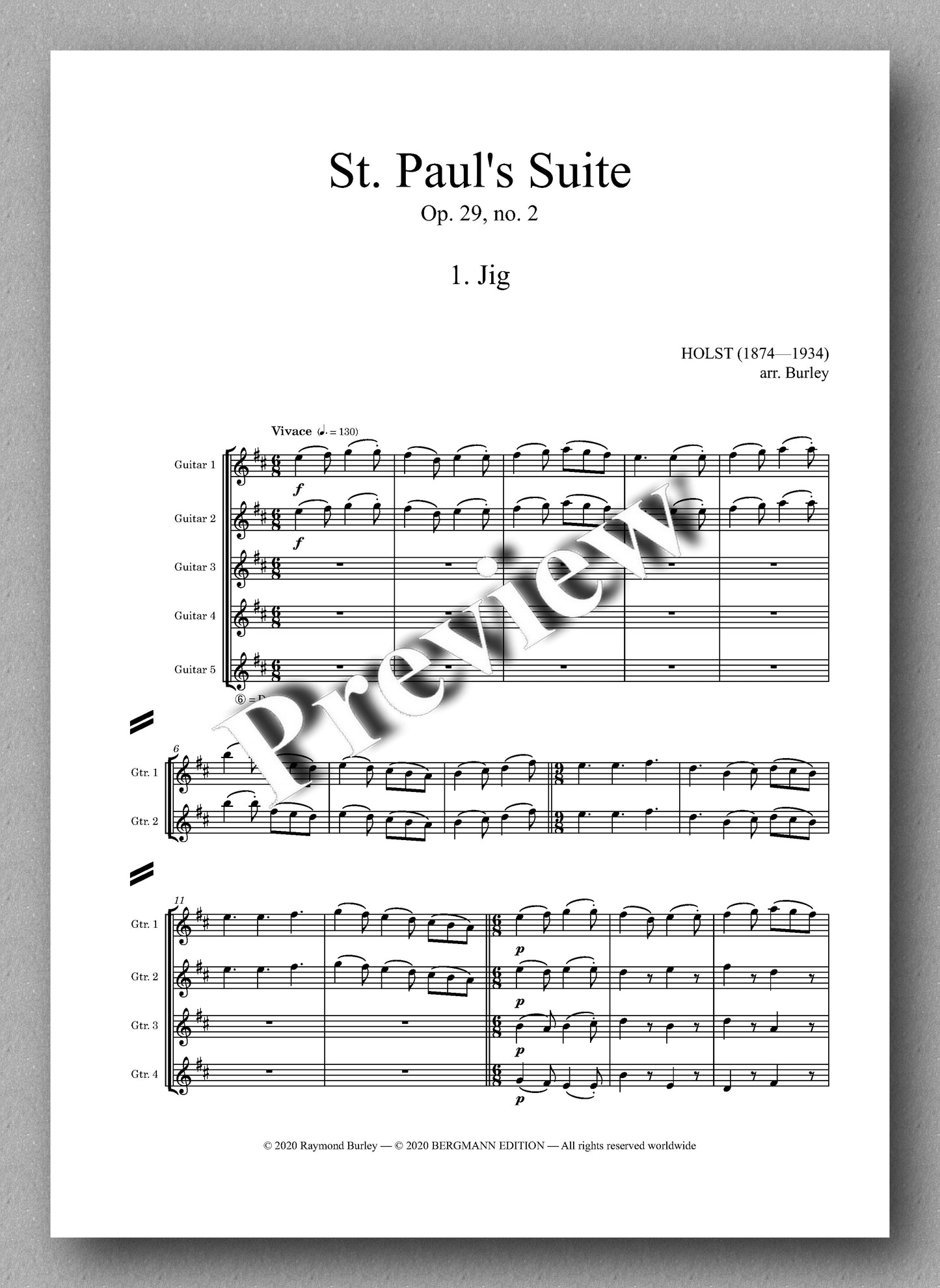 Gustav Holst, St. Paul’s Suite, Op. 29, no. 2  - preview of the Music score 1